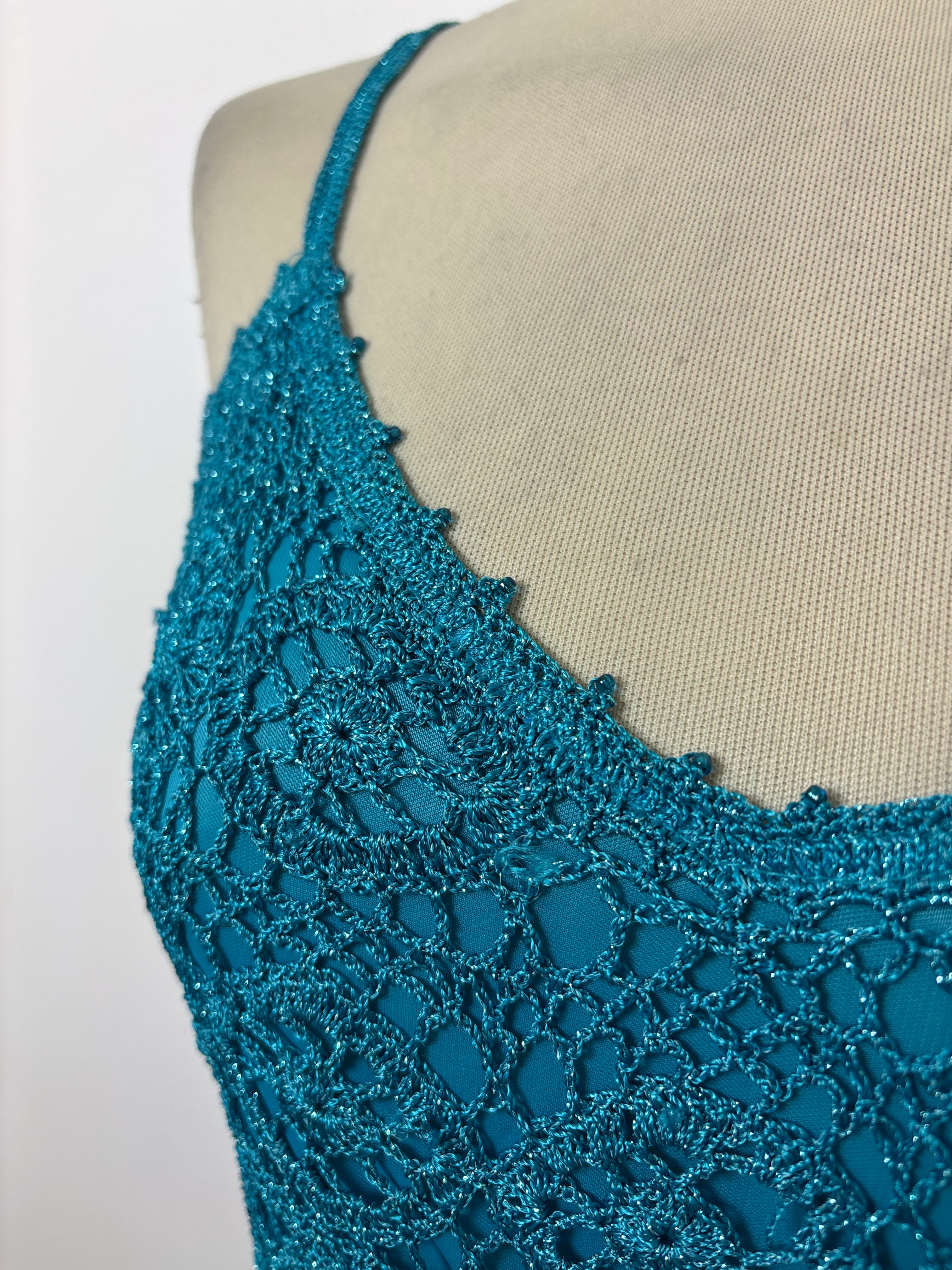 Turquoise handmade crochet lined sparkly top
