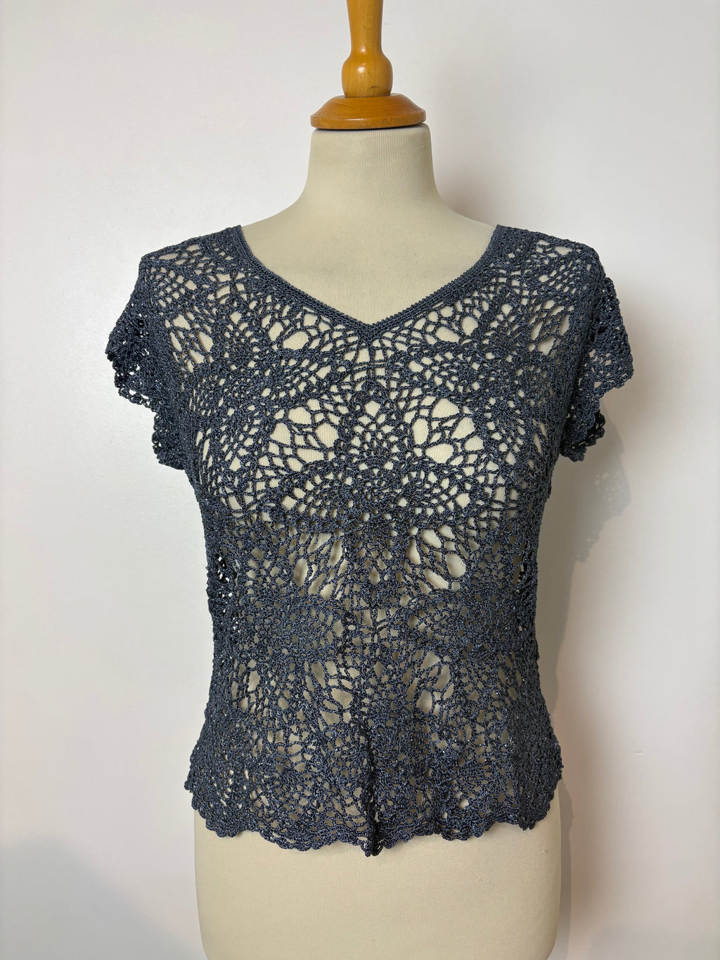 Handmade charcoal grey crochet sparkly top