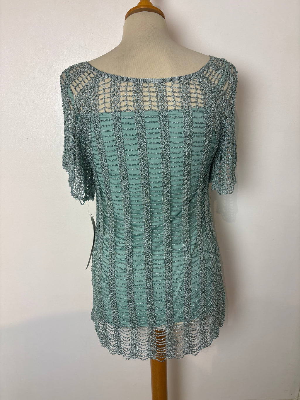 Handmade turquoise beaded crochet lined top