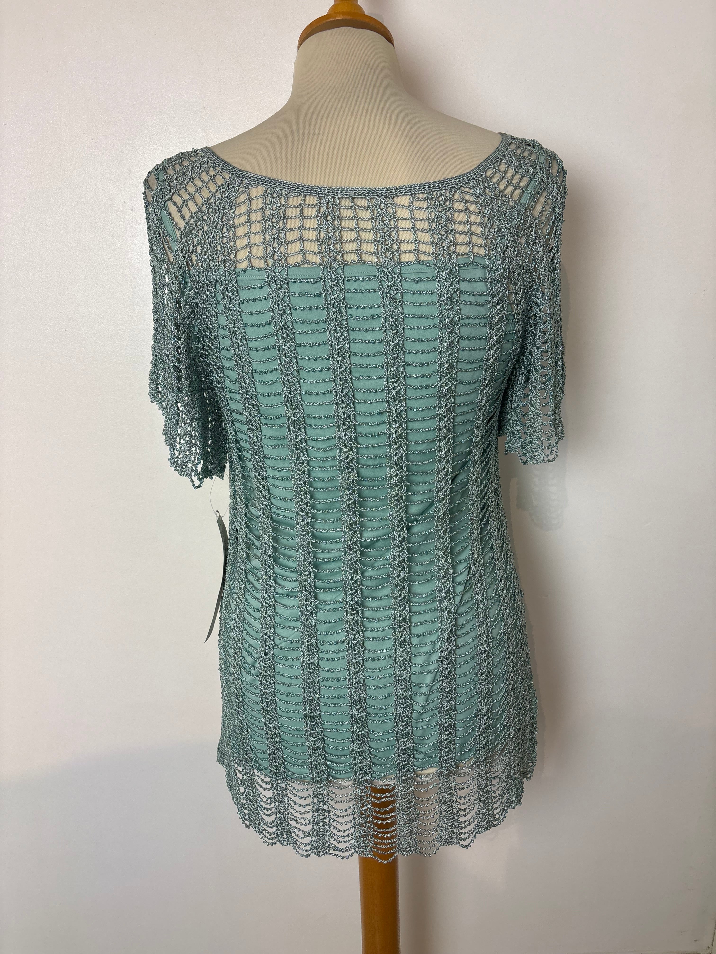 Handmade turquoise beaded crochet lined top