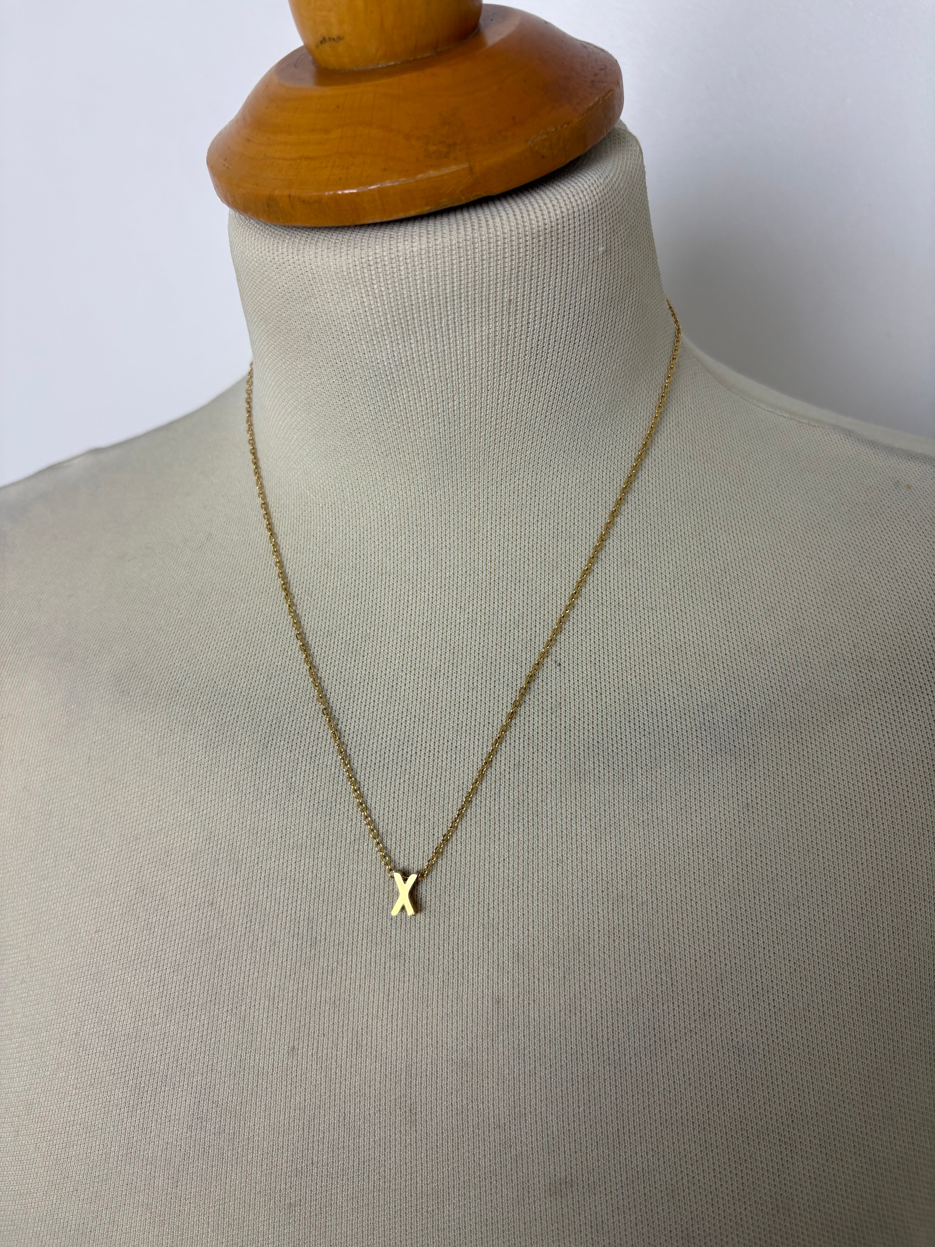 Alphabet initial gold pendant adjustable necklace