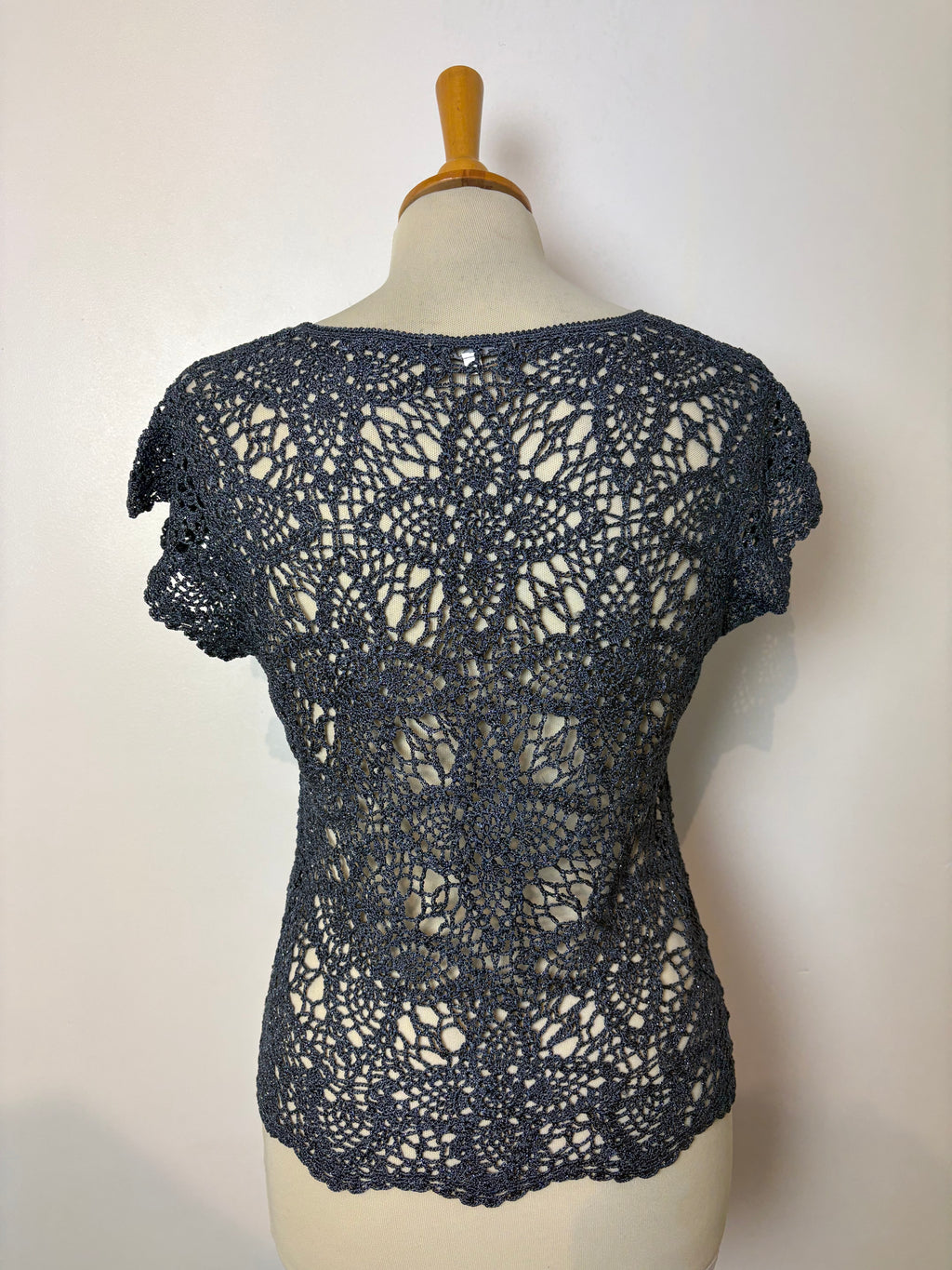 Handmade charcoal grey crochet sparkly top