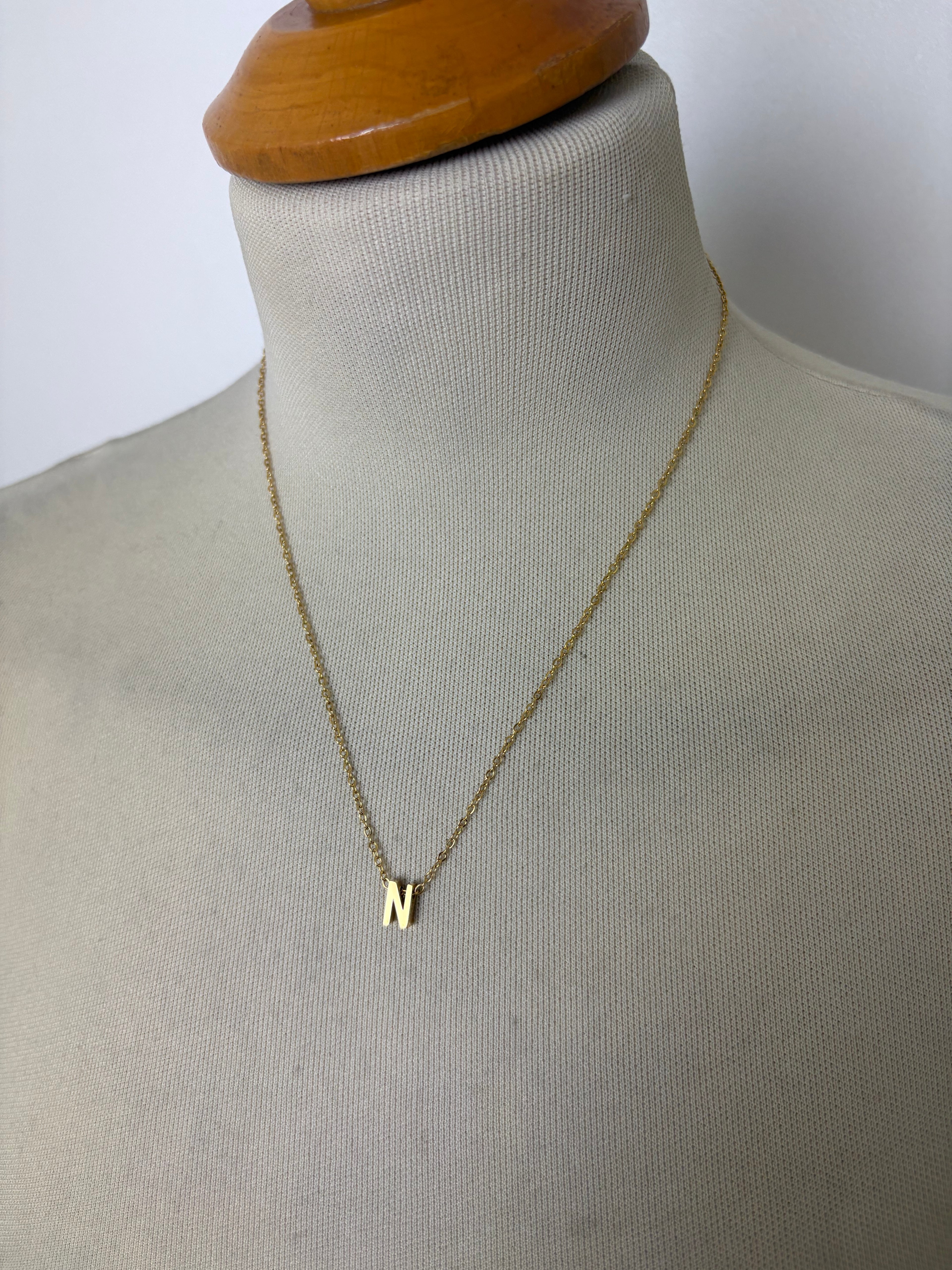 Alphabet initial gold pendant adjustable necklace