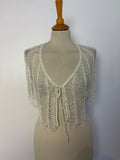 Handmade ivory crochet beaded tie-up bolero