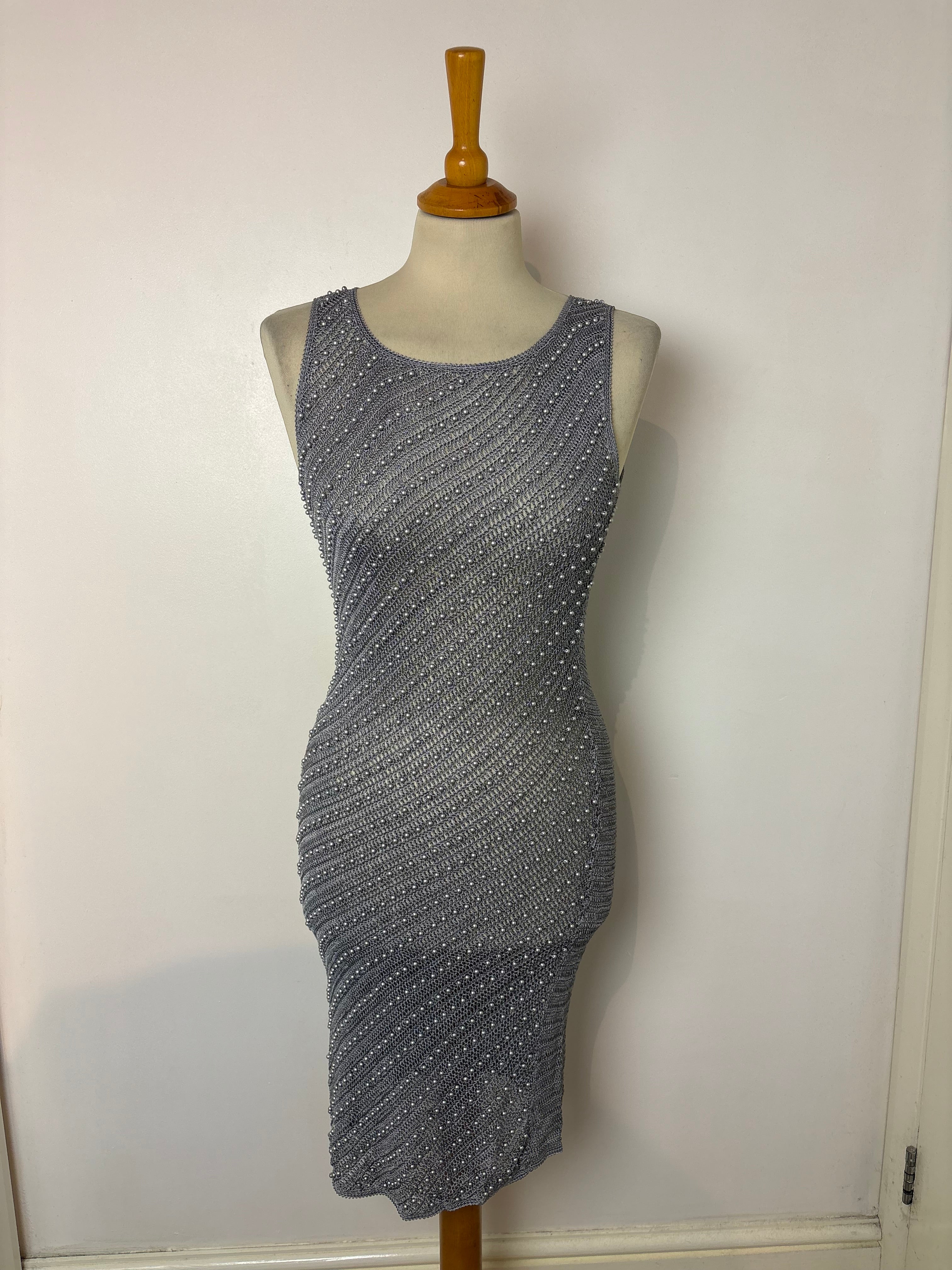 Handmade grey crochet beaded dress