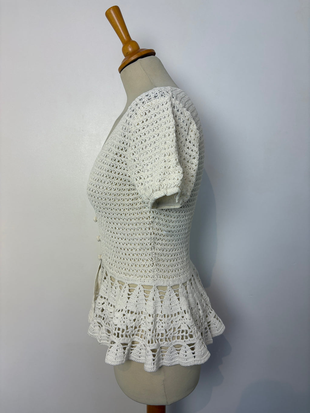 Handmade white ivory frilly button-up top