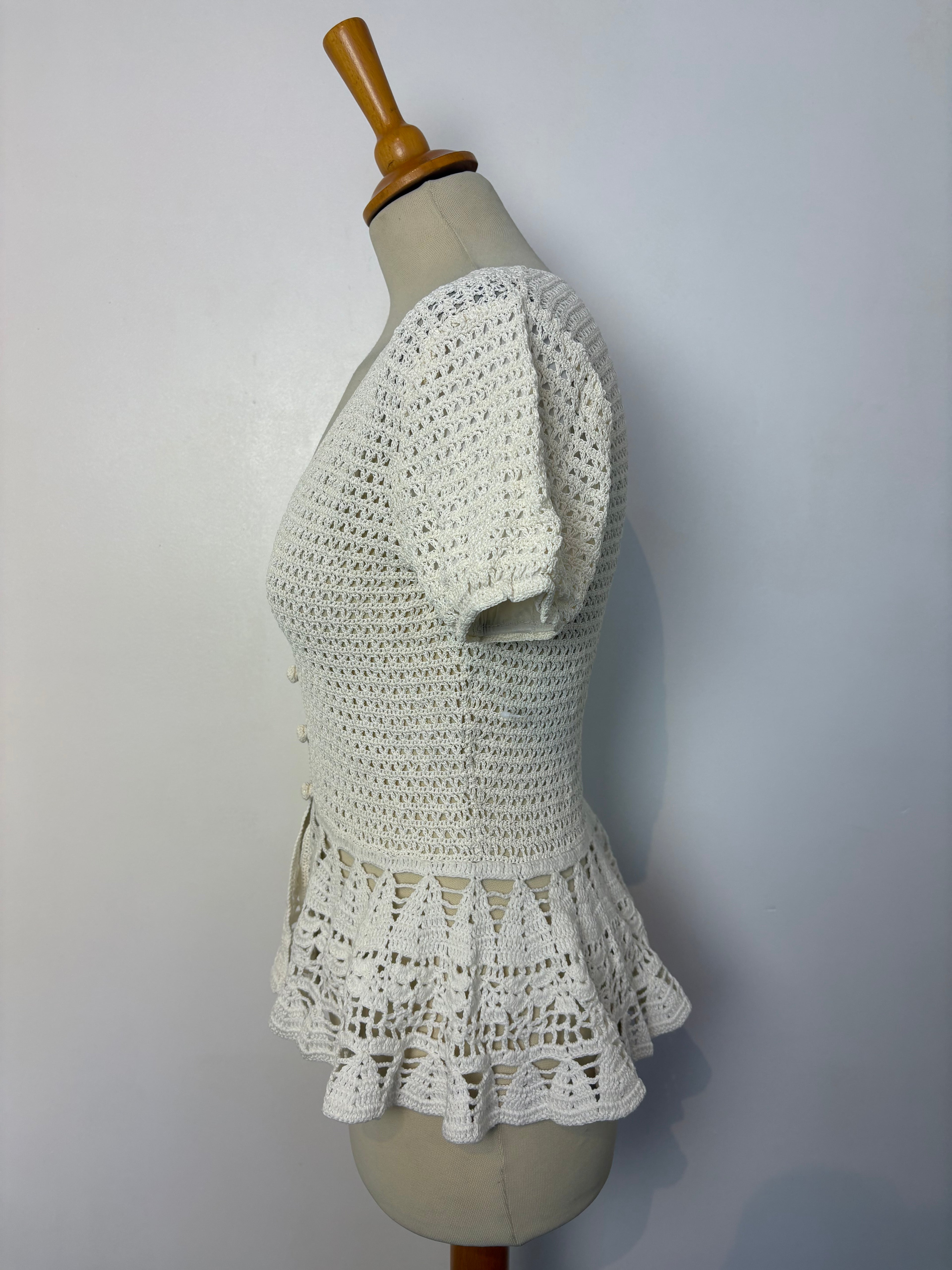 Handmade white ivory frilly button-up top