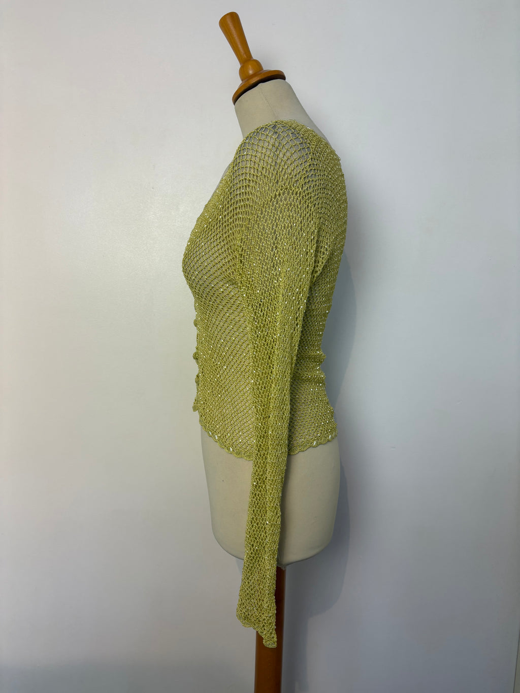 Handmade lime crochet beaded button-up cardigan