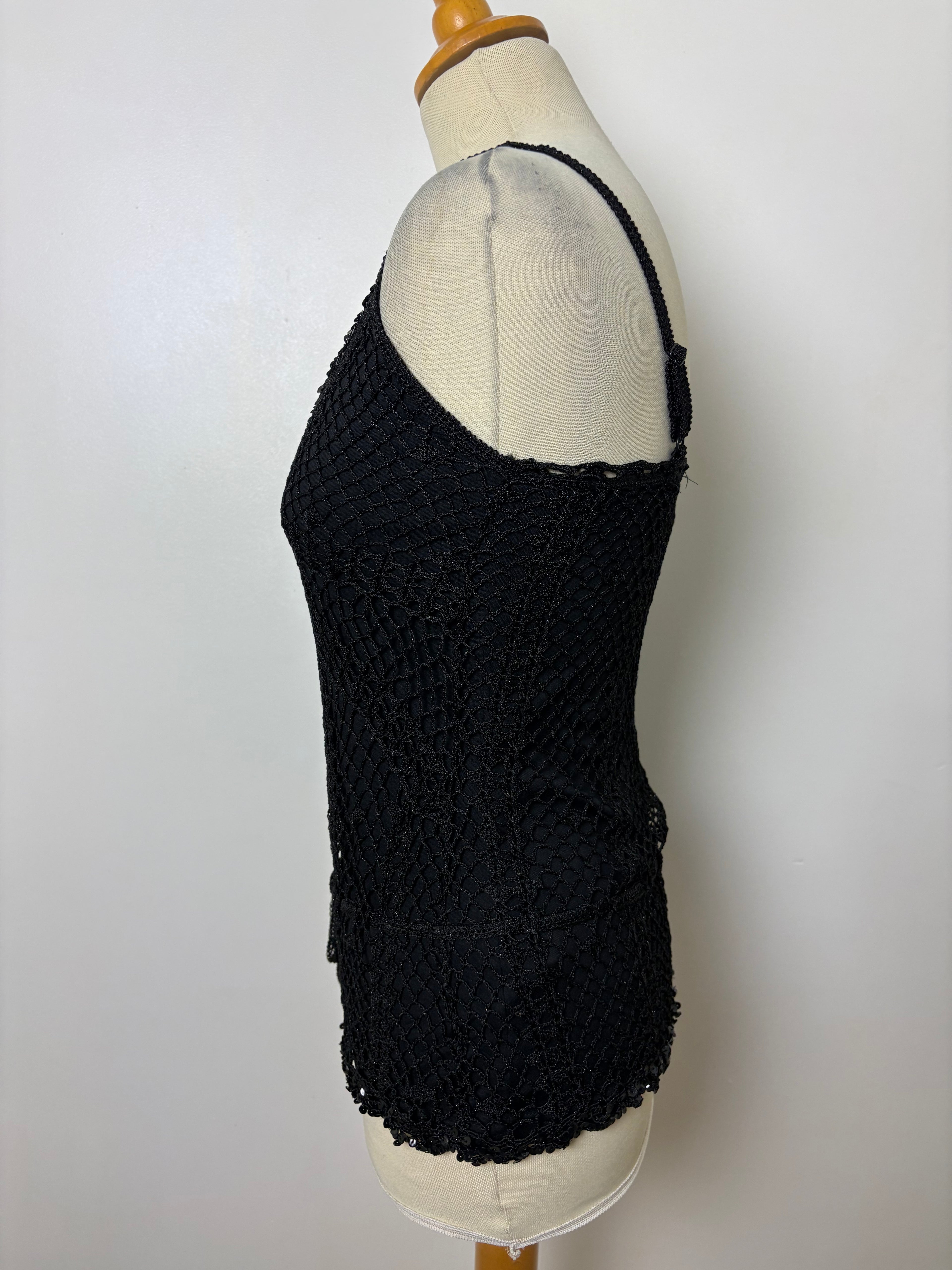 Handmade black crochet sequined lined top