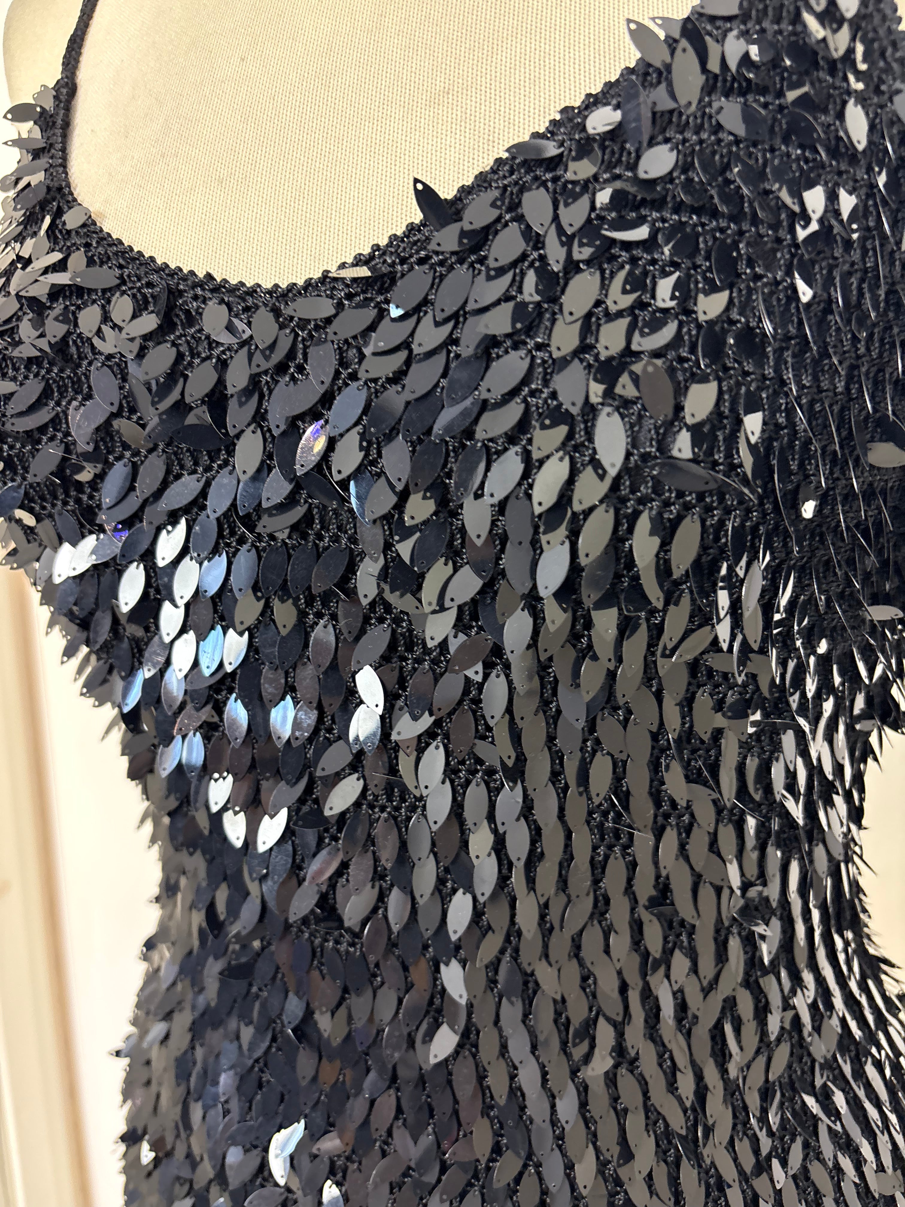 Handmade black crochet sequined strappy top