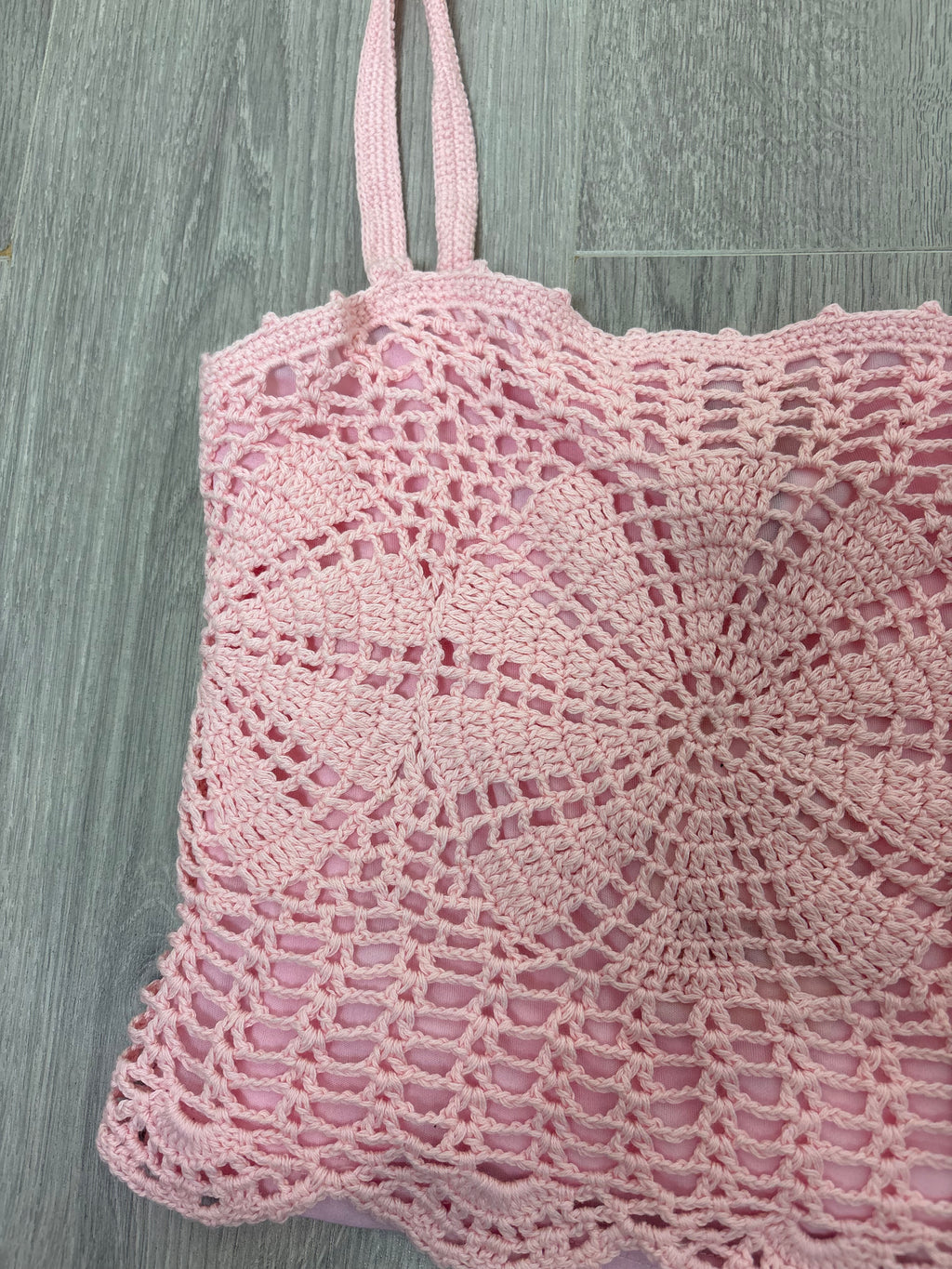 Handmade pink crochet strappy cami top