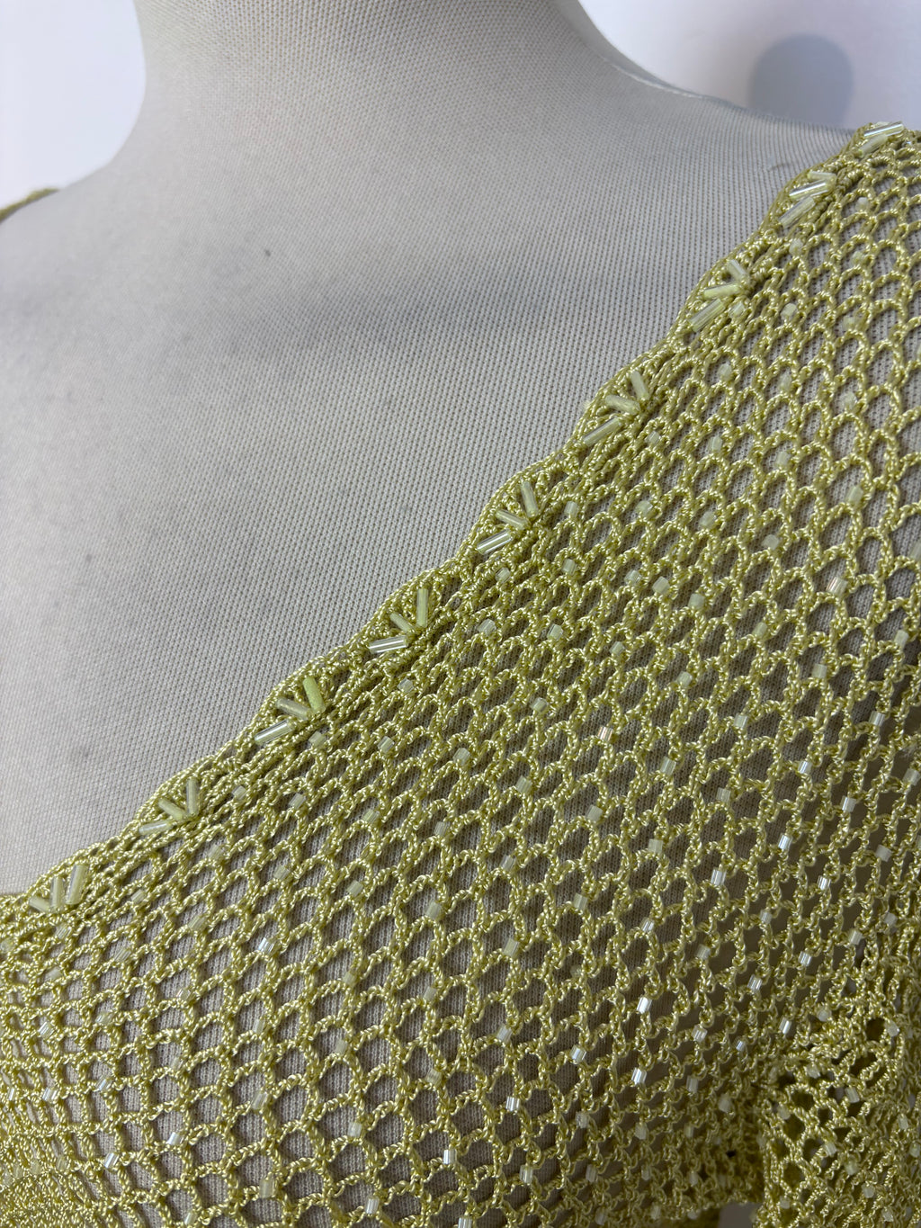 Handmade lime crochet beaded button-up cardigan