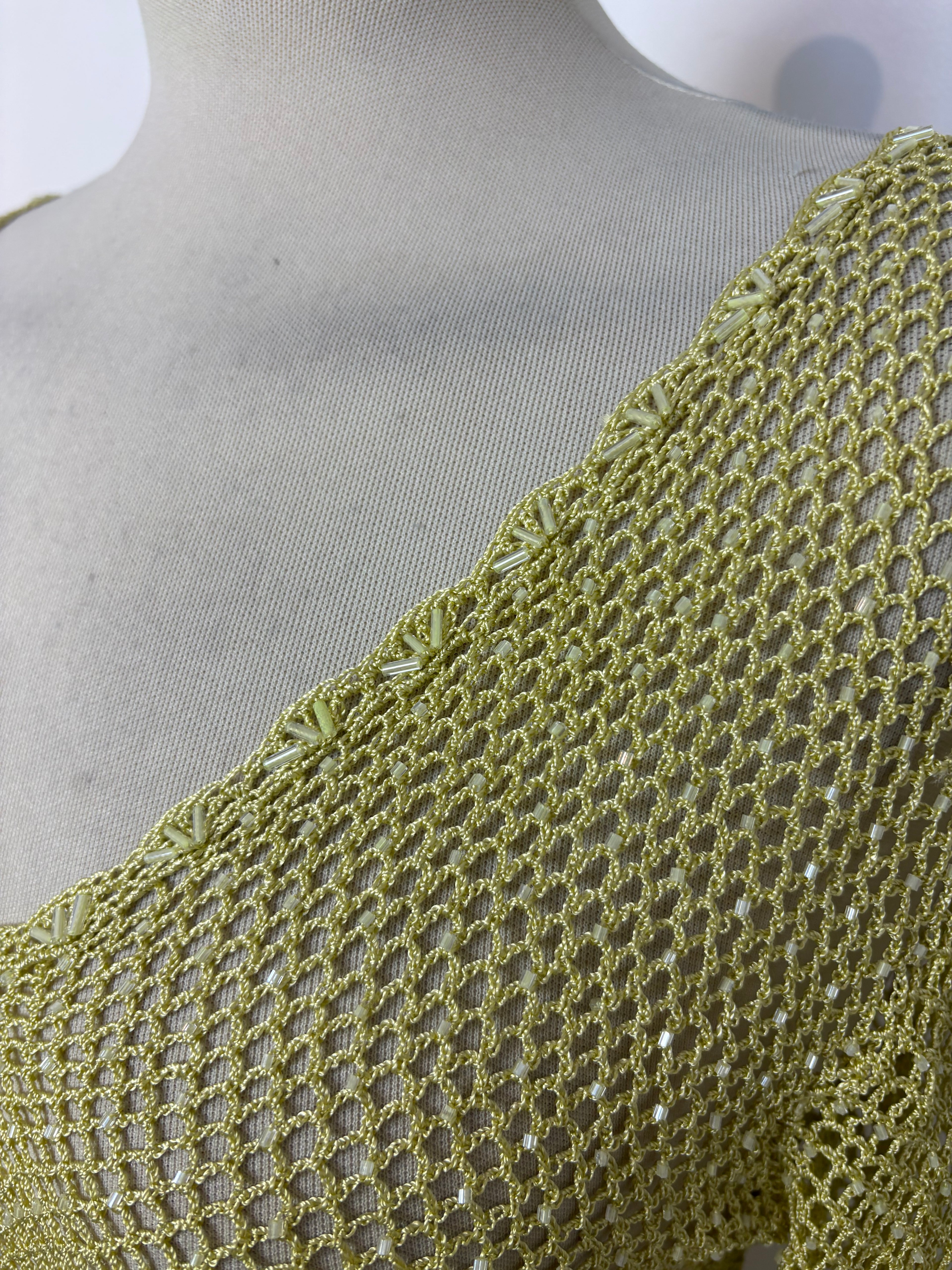 Handmade lime crochet beaded button-up cardigan
