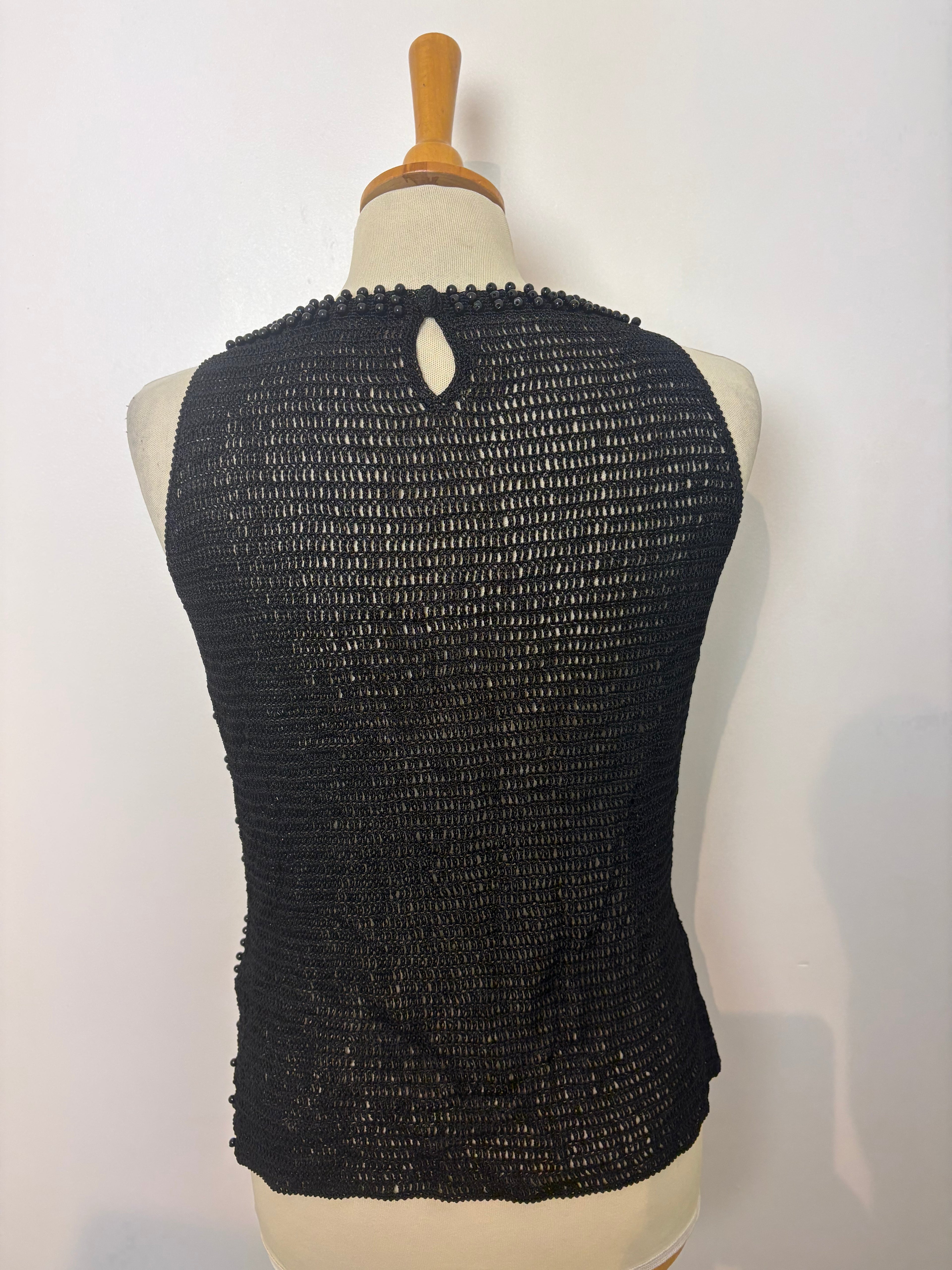 Handmade black crochet beaded sleeveless top