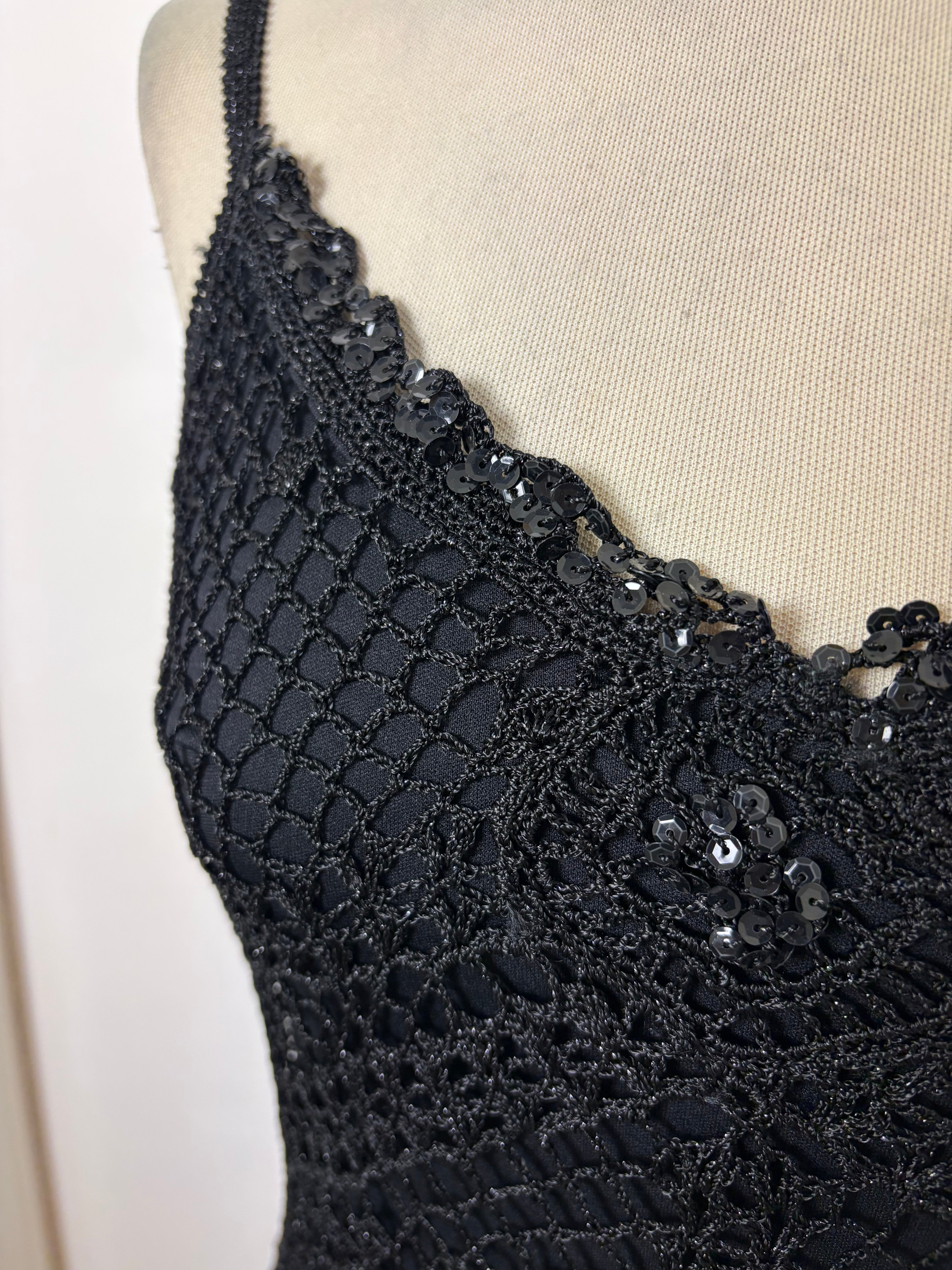 Handmade black crochet sequined lined top