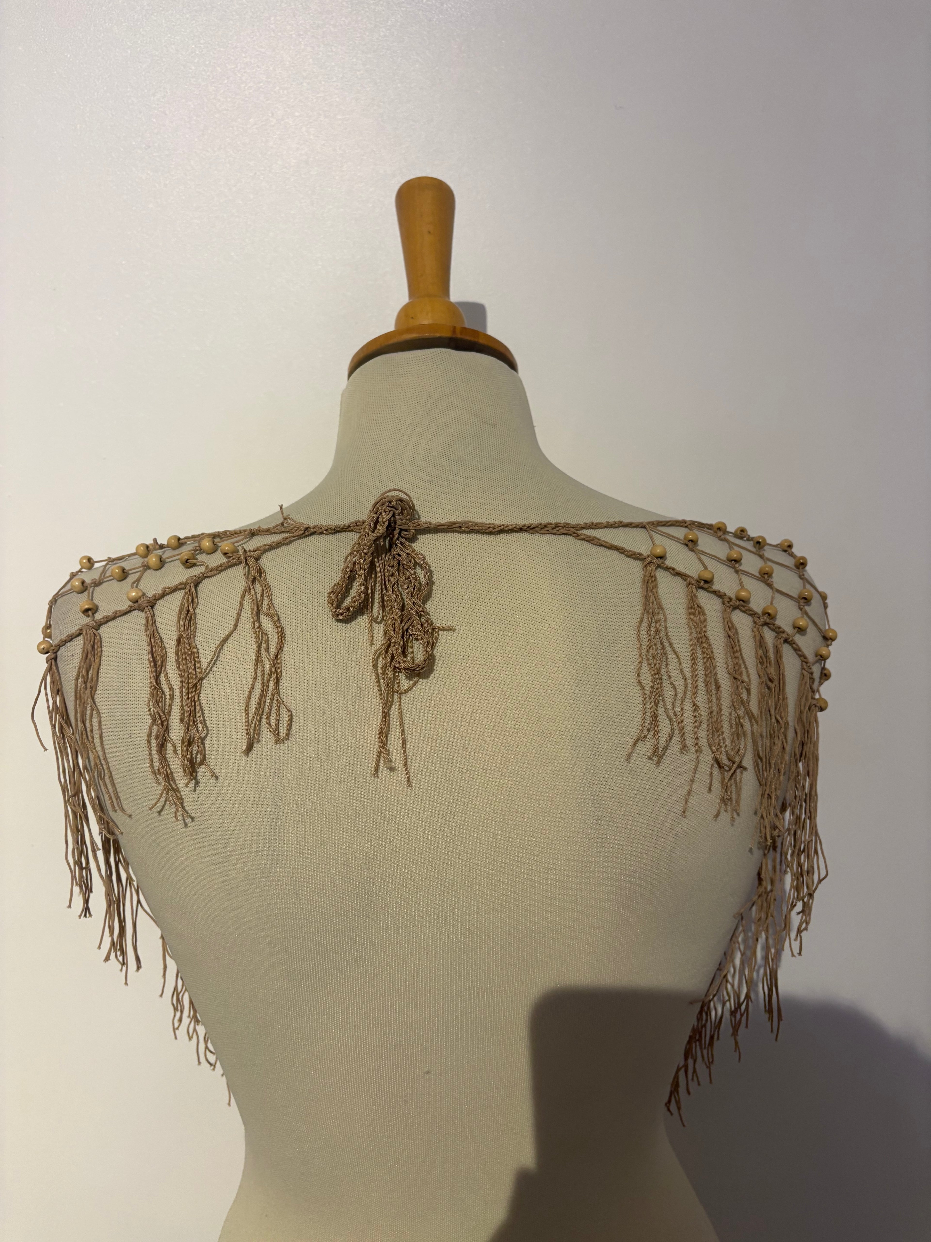 Beige beaded tie-up shawl