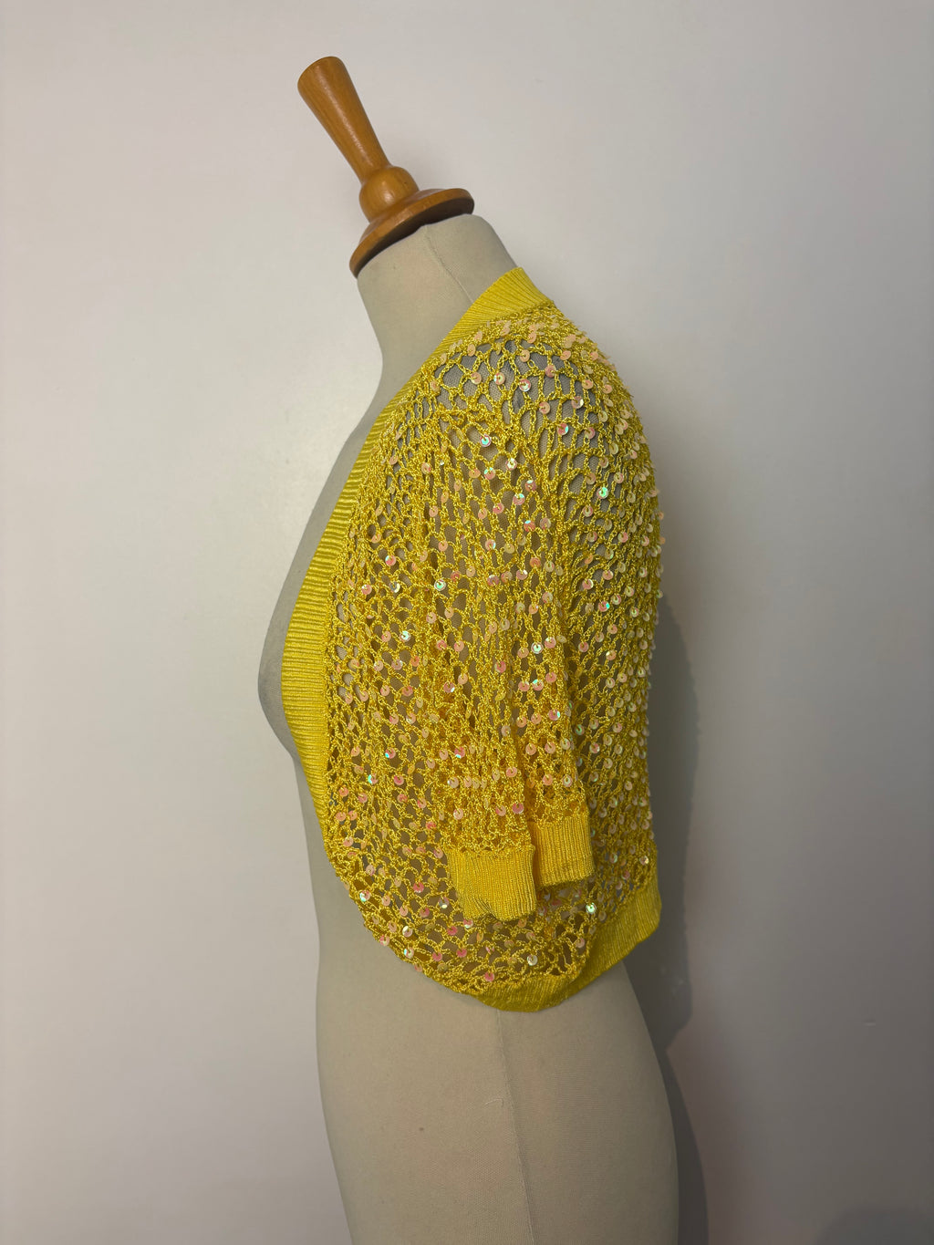 Handmade yellow crochet sequined bolero