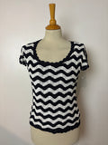 Handmade black and white chevron-pattern crochet lined top
