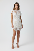 Handmade white crochet heavily beaded mini dress