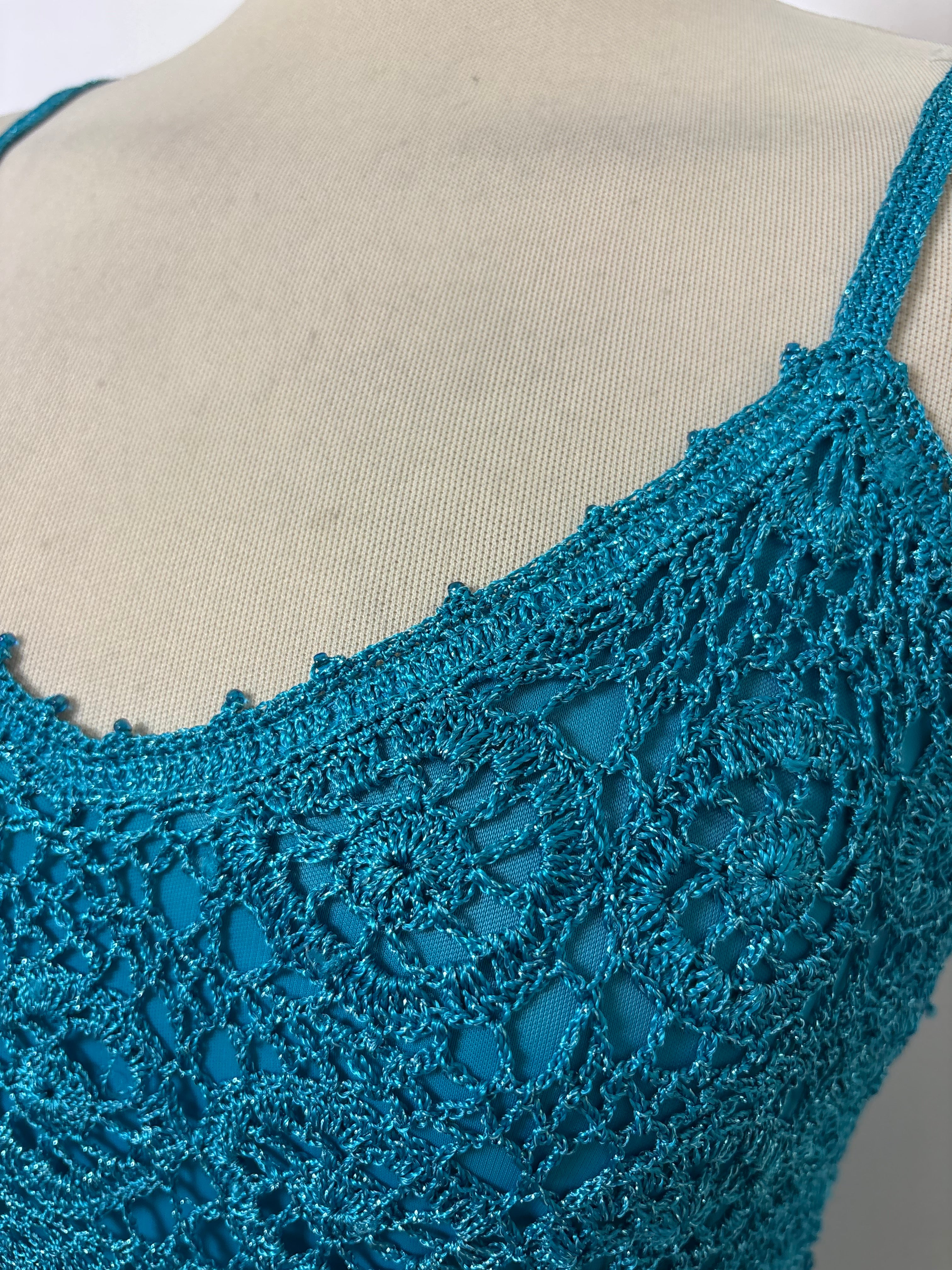 Turquoise handmade crochet lined sparkly top