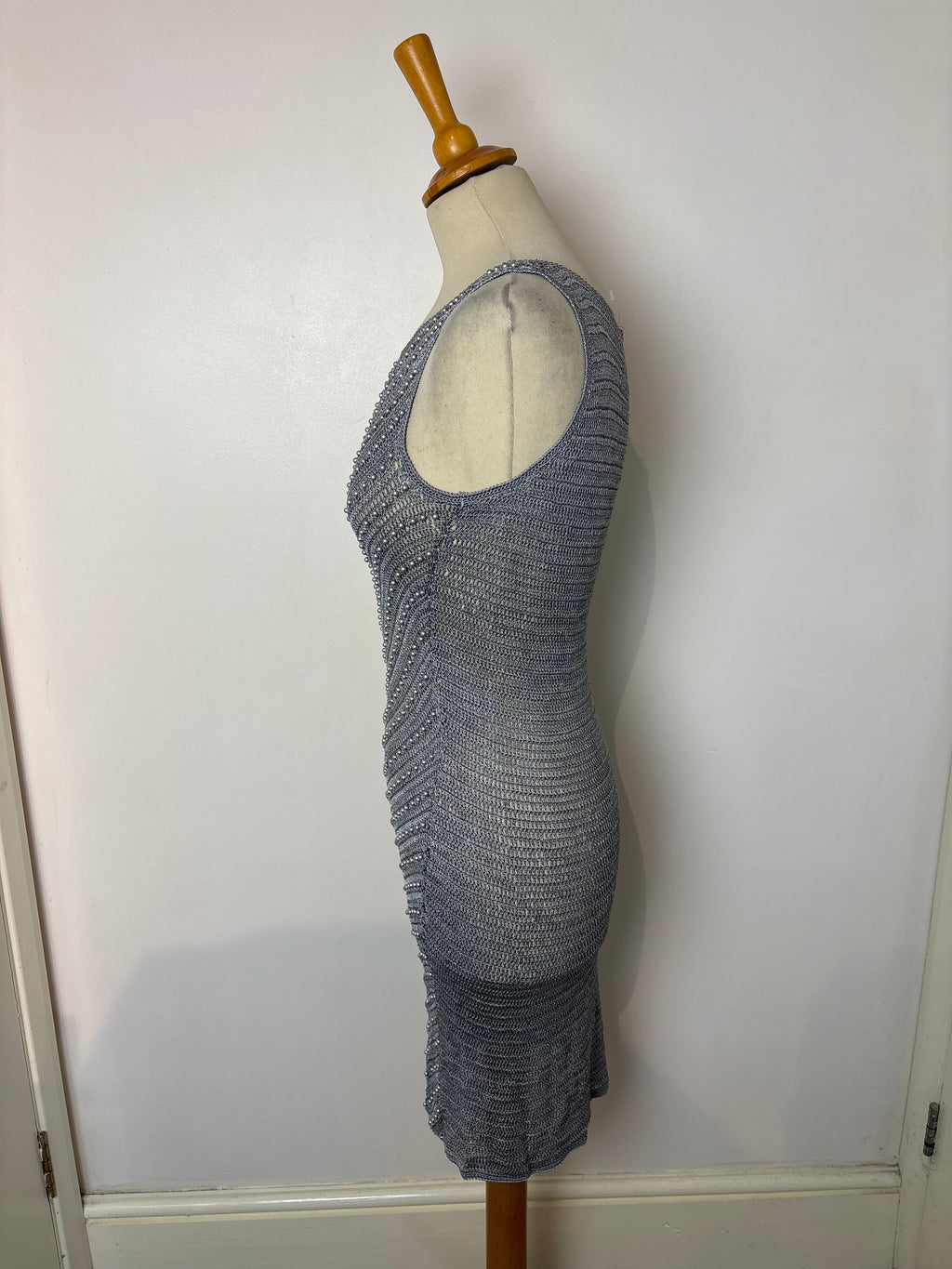 Handmade grey crochet beaded dress