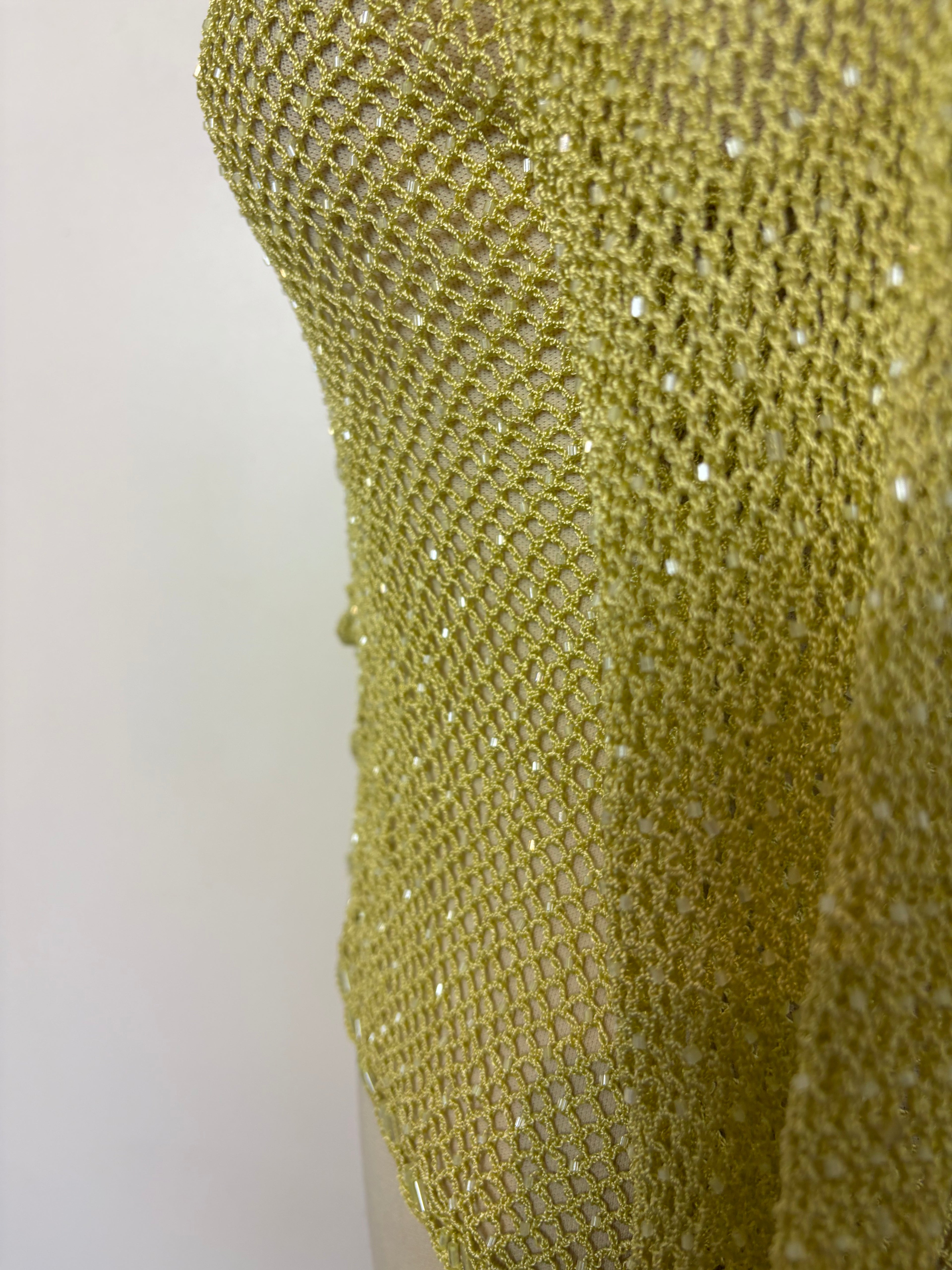 Handmade lime crochet beaded button-up cardigan