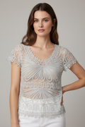 White mesh Cornelli-patterned beaded top
