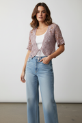 Handmade sparkly pink crochet tie-up bolero