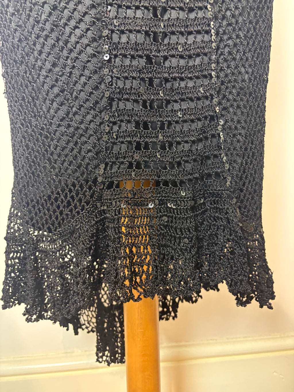 Handmade black crochet sequined lined long dress