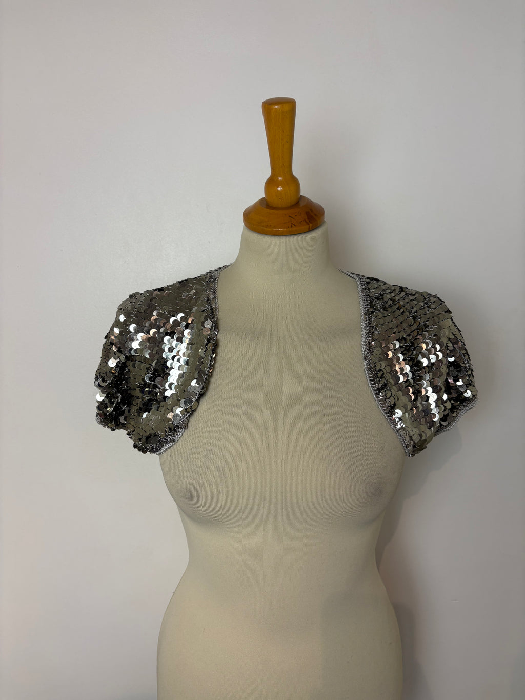 Handmade crochet sliver sequined shrug