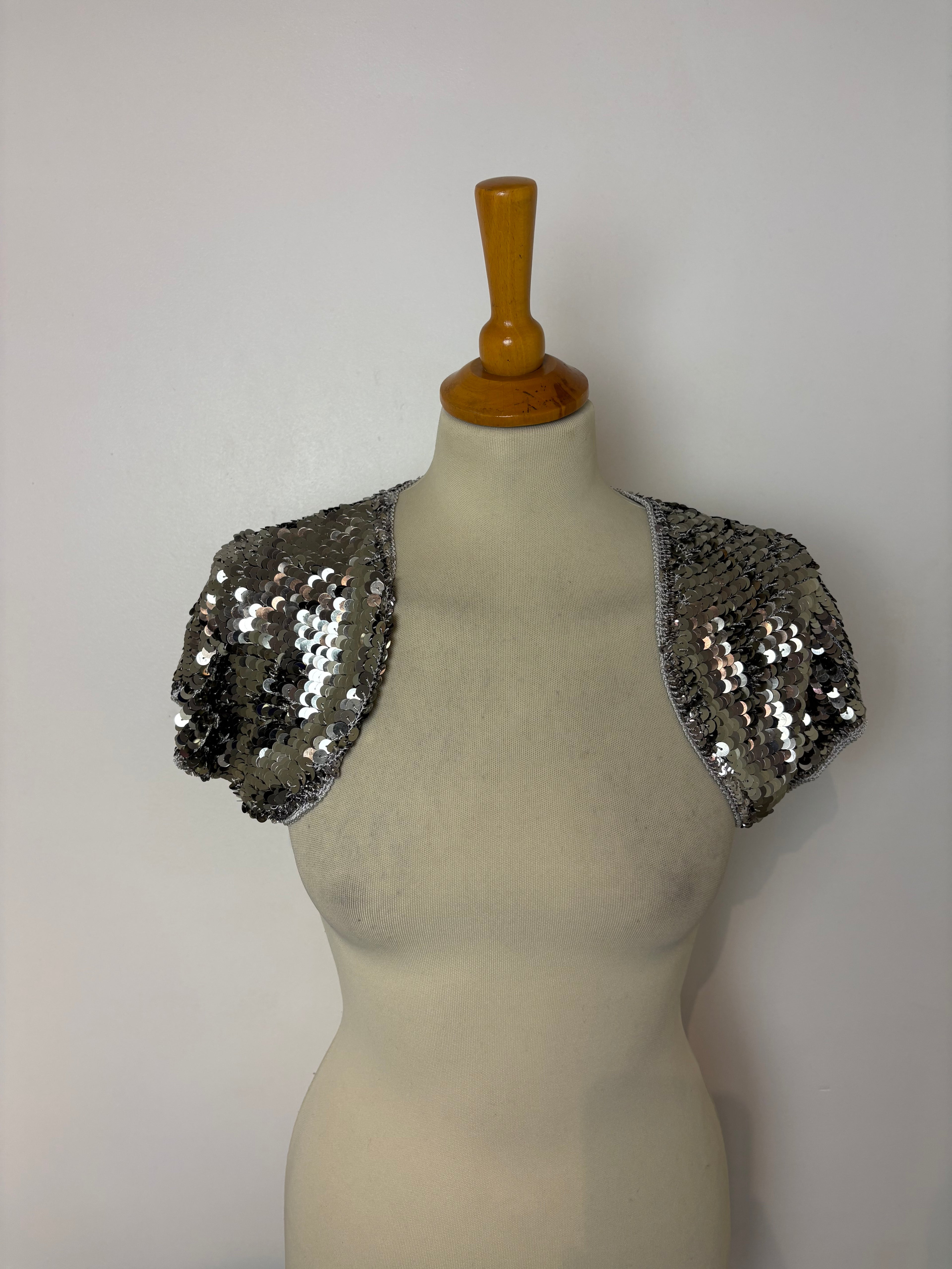 Handmade crochet sliver sequined shrug