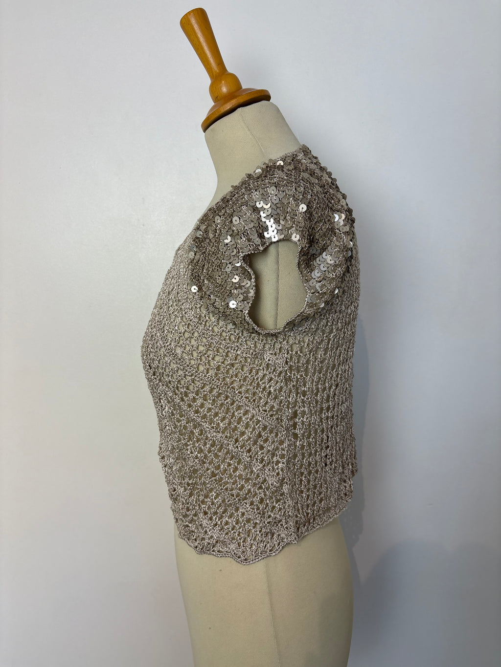 Handmade beige crochet sequined bolero