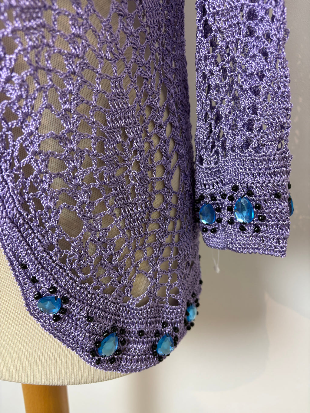 Handmade lilac crochet gem-beaded cardigan
