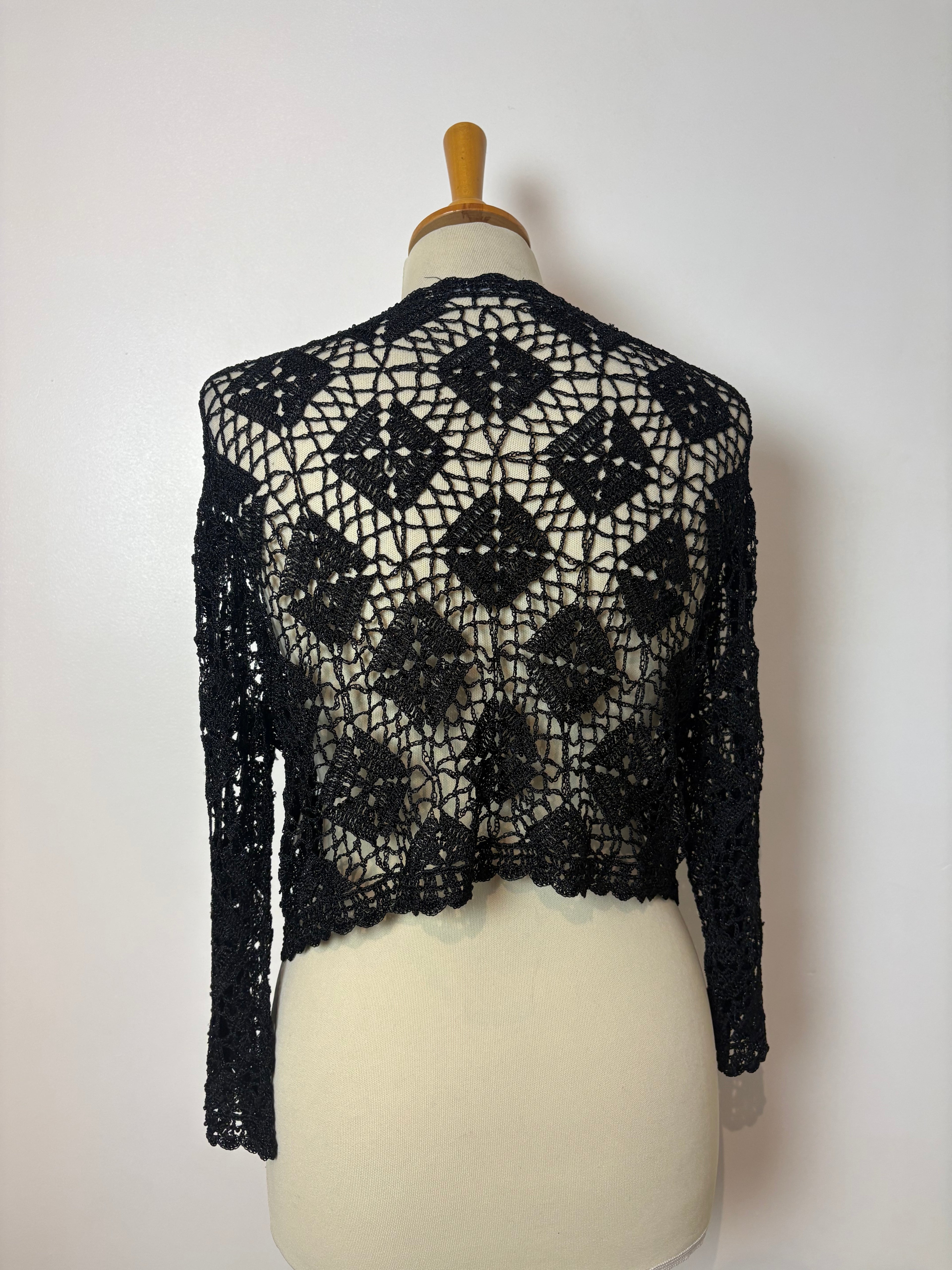 Handmade black sparkly beaded crochet cardigan