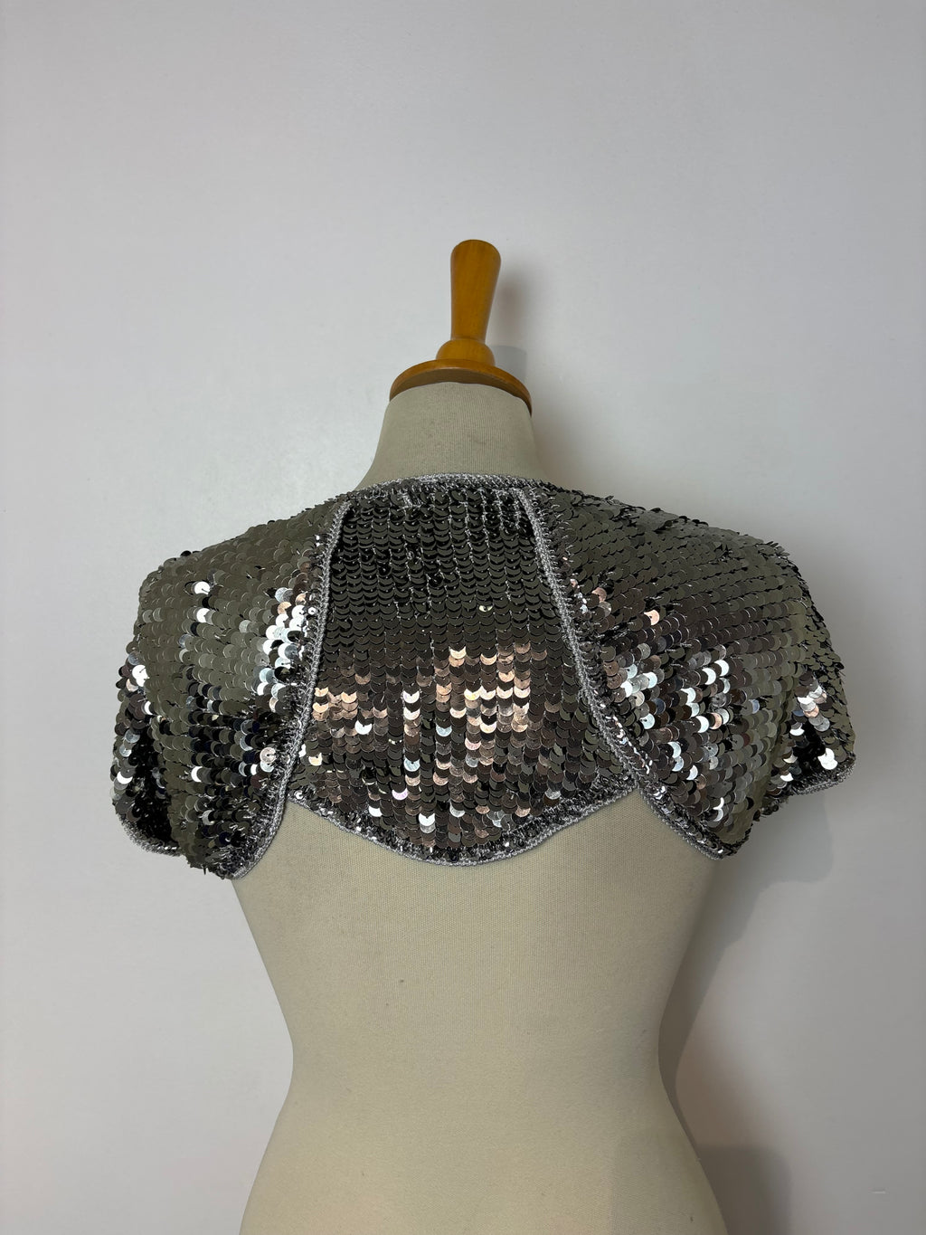 Handmade crochet sliver sequined shrug