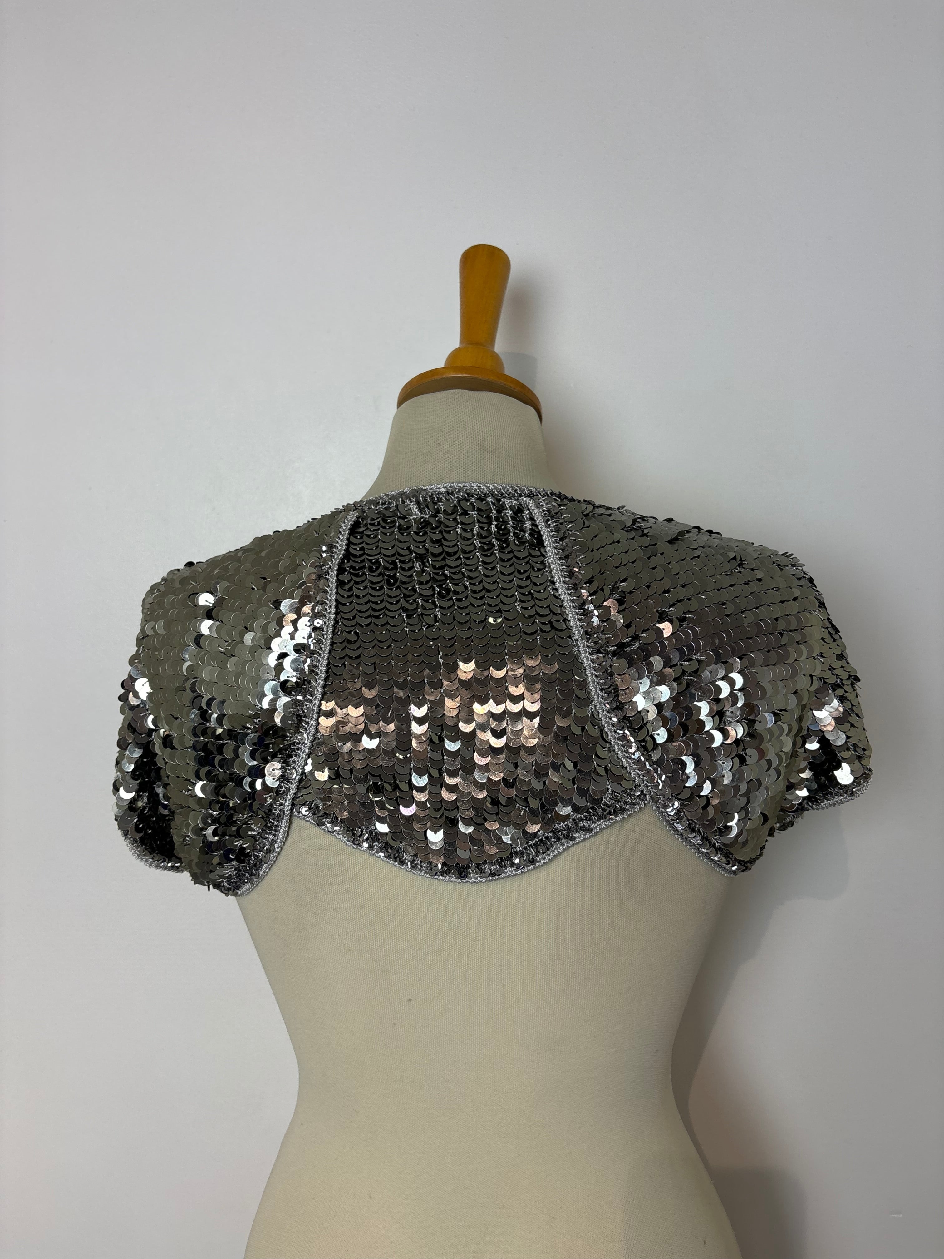 Handmade crochet sliver sequined shrug