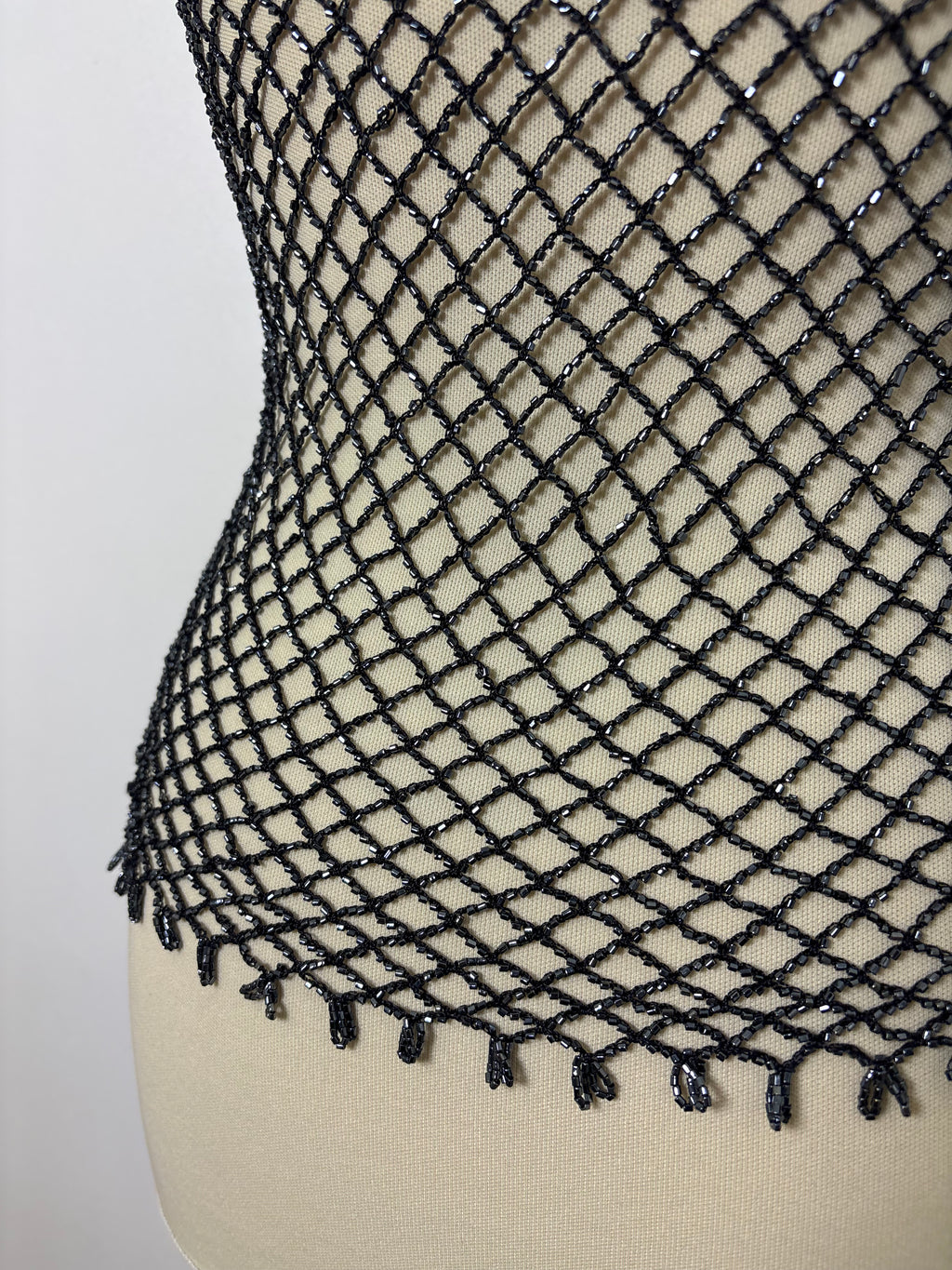 Handmade charcoal crochet beaded top