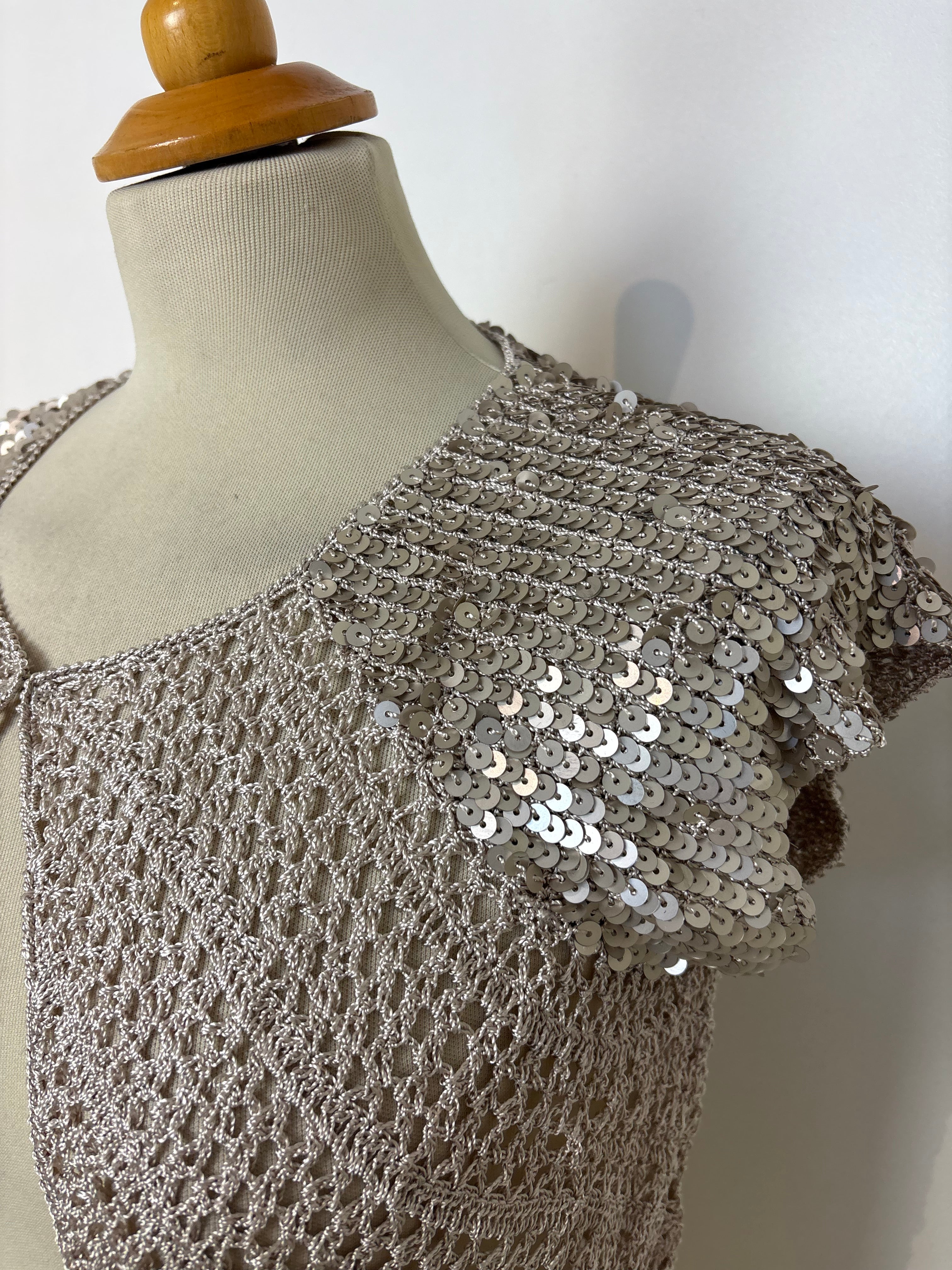 Handmade beige crochet sequined bolero