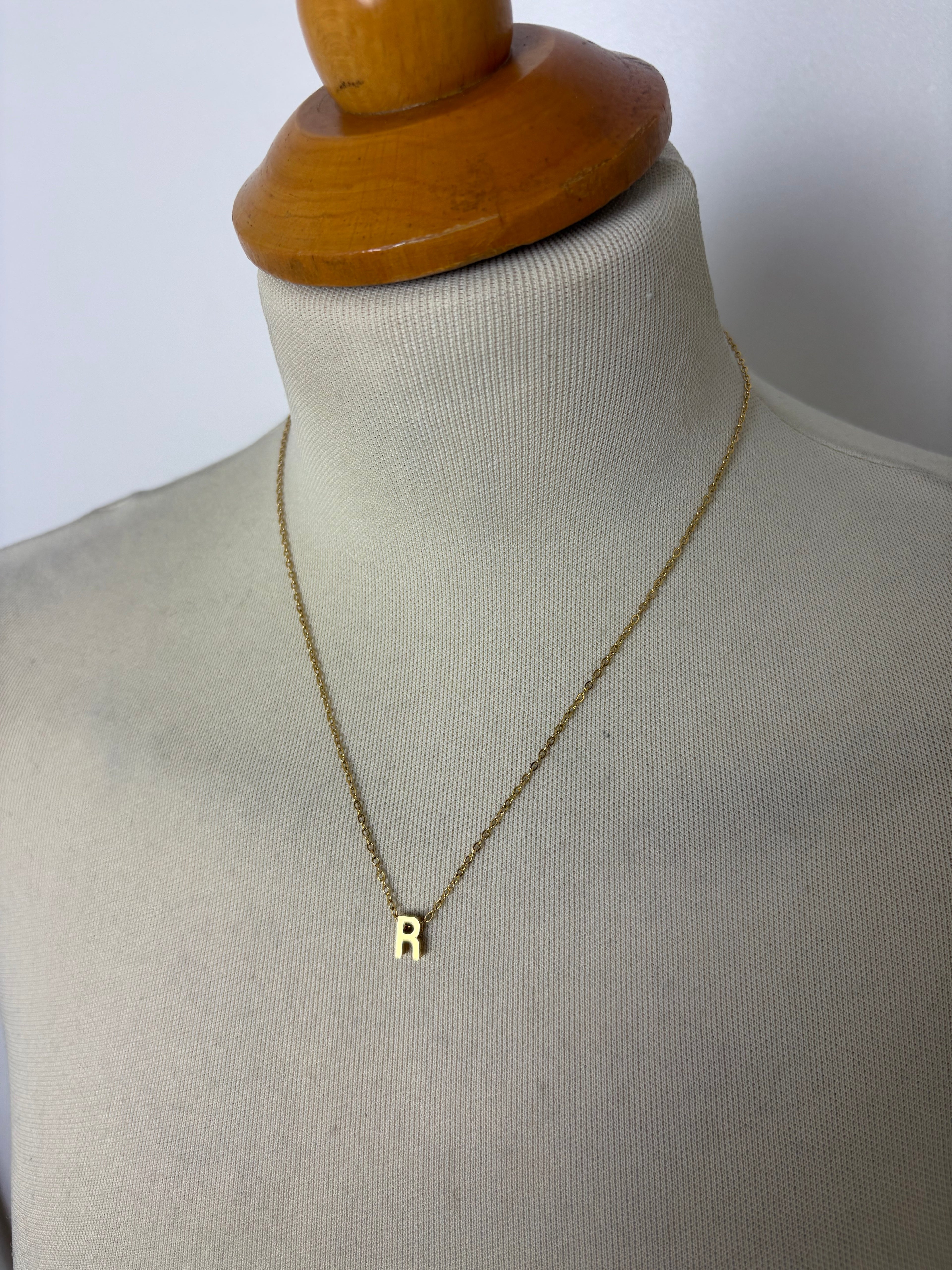 Alphabet initial gold pendant adjustable necklace