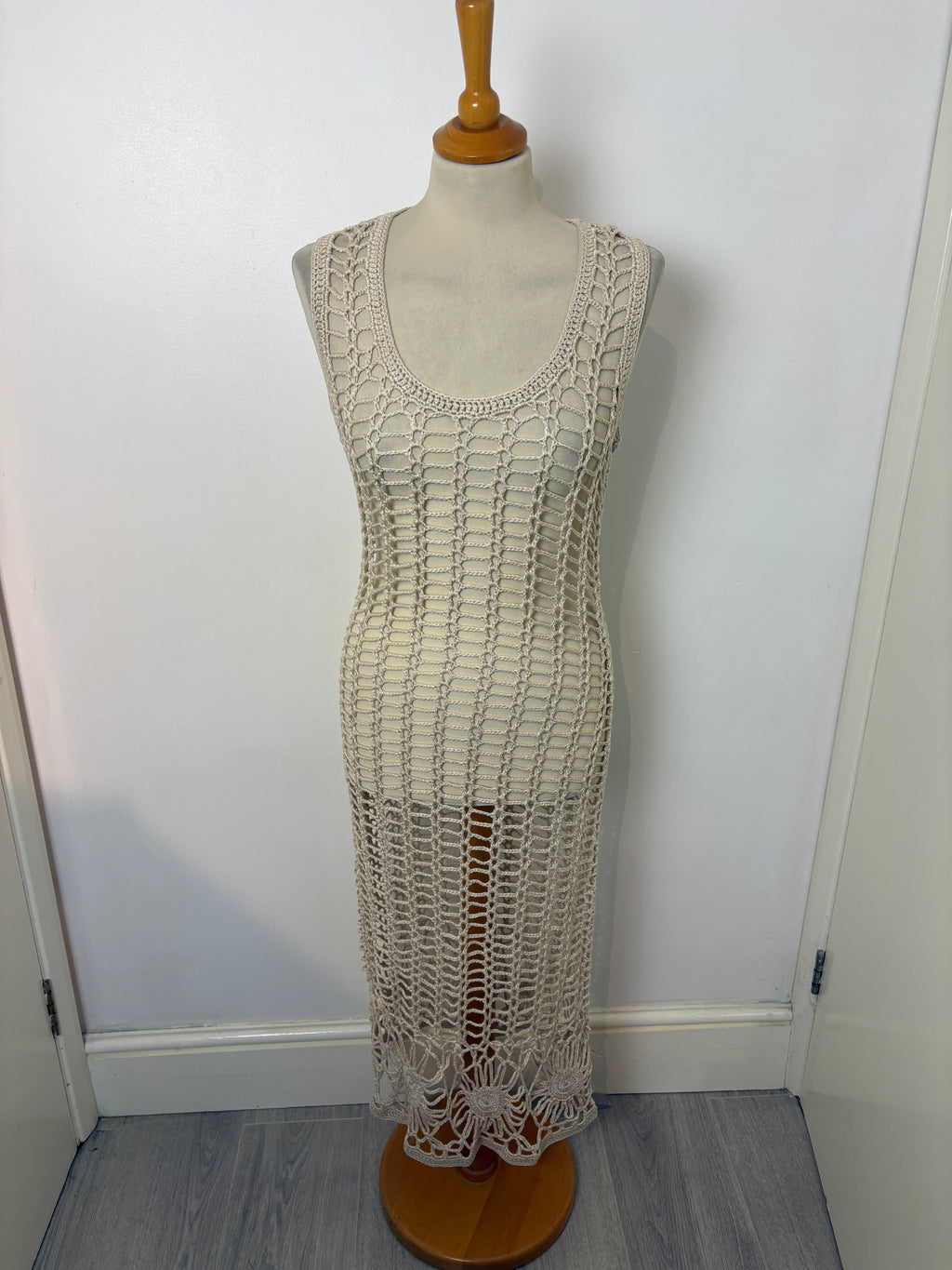 Handmade beige crochet long dress