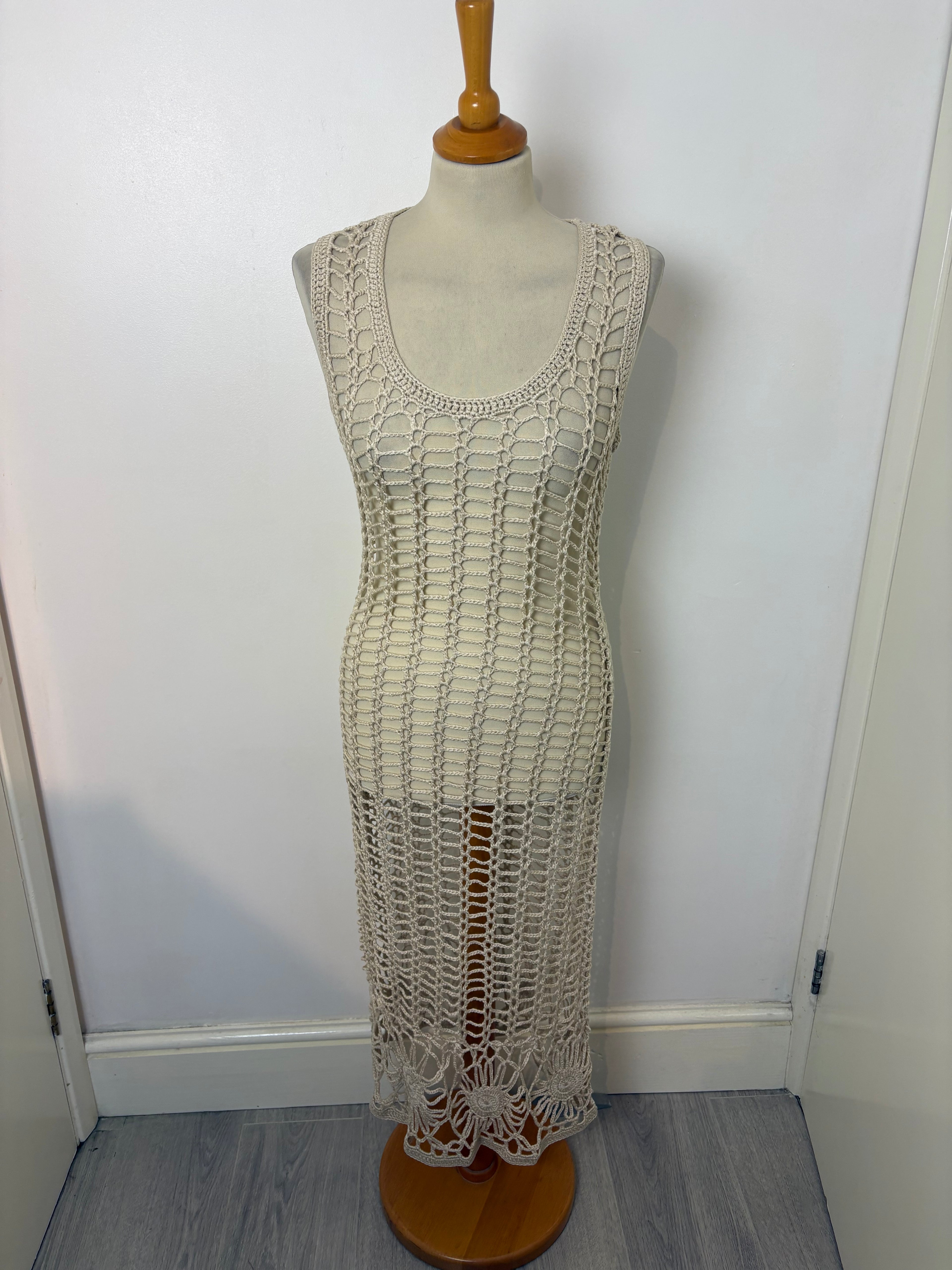 Handmade beige crochet long dress