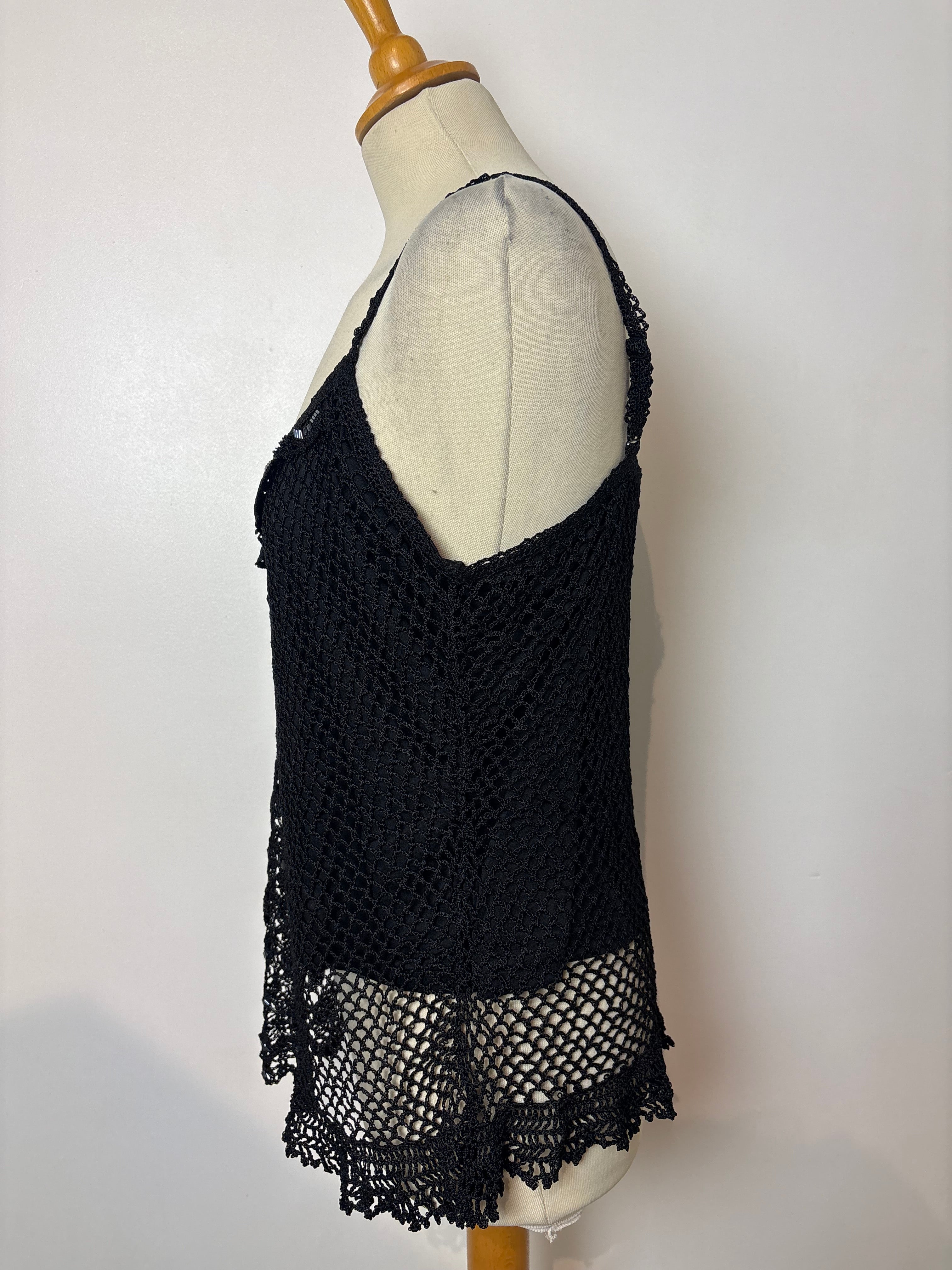 Handmade black crochet beaded lined top