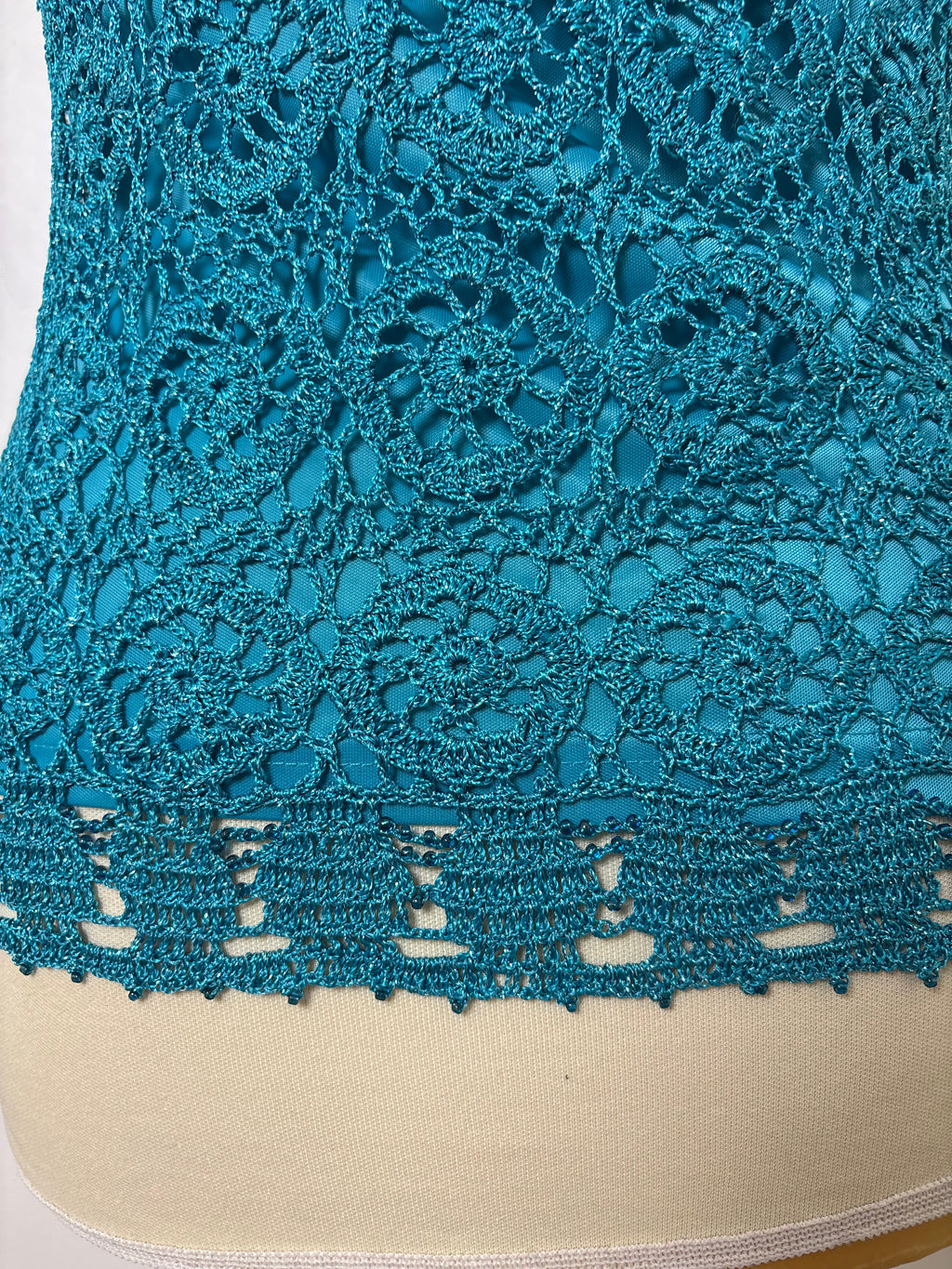 Turquoise handmade crochet lined sparkly top