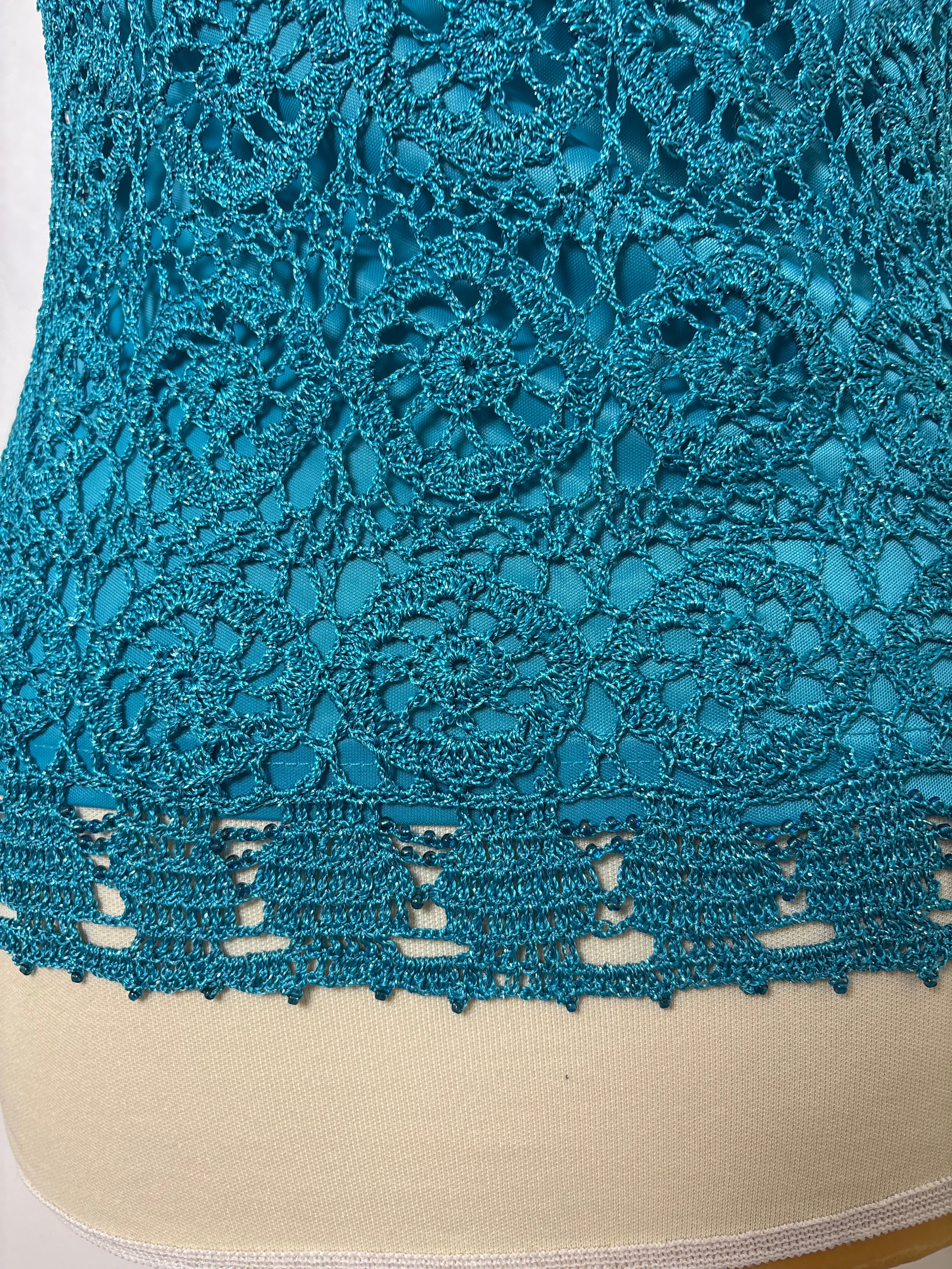 Turquoise handmade crochet lined sparkly top