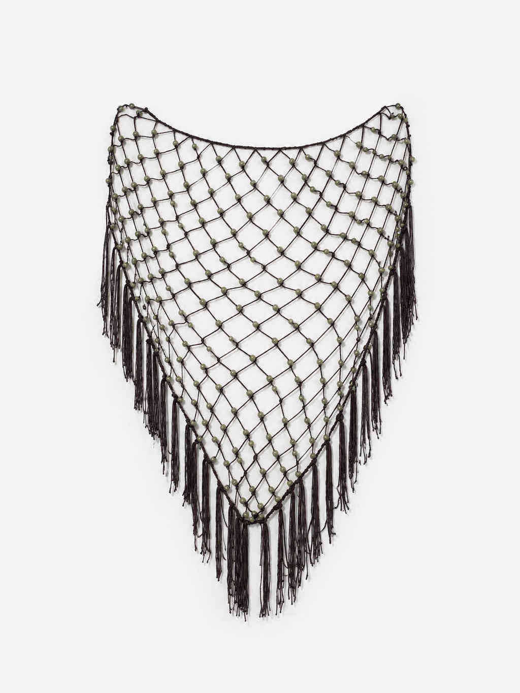 Brown khaki beaded tie-up shawl