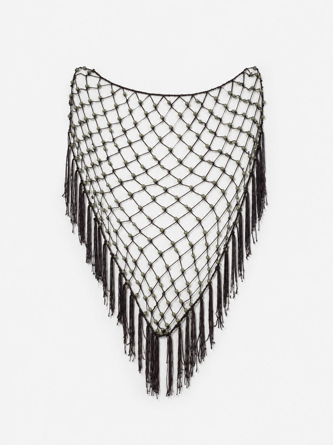 Brown khaki beaded tie-up shawl